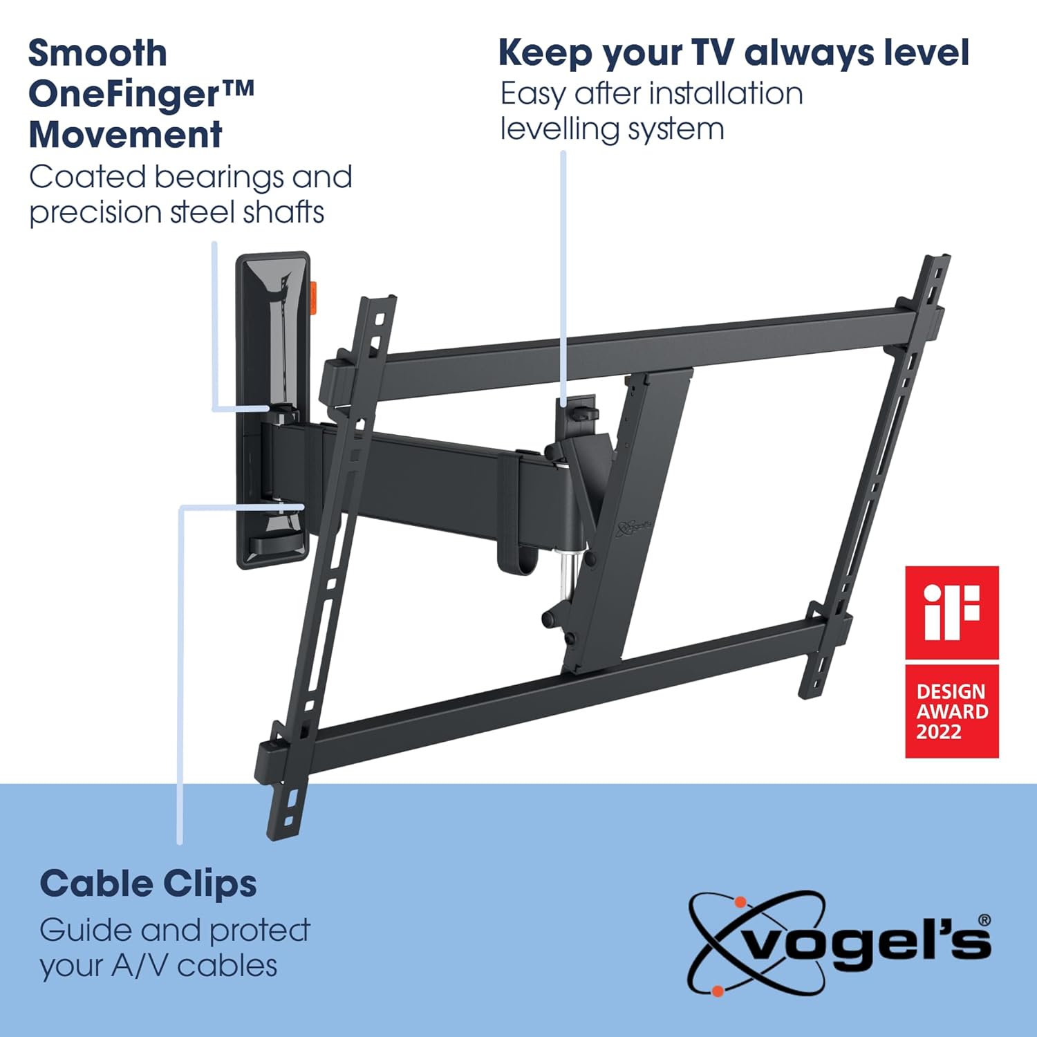 Vogel's Comfort TVM 3625 Swivelling TV Wall Mount for 40-77 Inch TVs, Max. 35 kg, Swivel up to 120°, Full Motion TV Mount Max. VESA 600 x 400, Universal Compatibility
