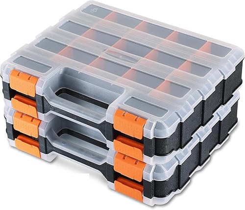 Organizador de piezas pequeñas, caja organizadora de herramientas, paquete de 2 organizadores de hardware de doble cara con 34 compartimentos con