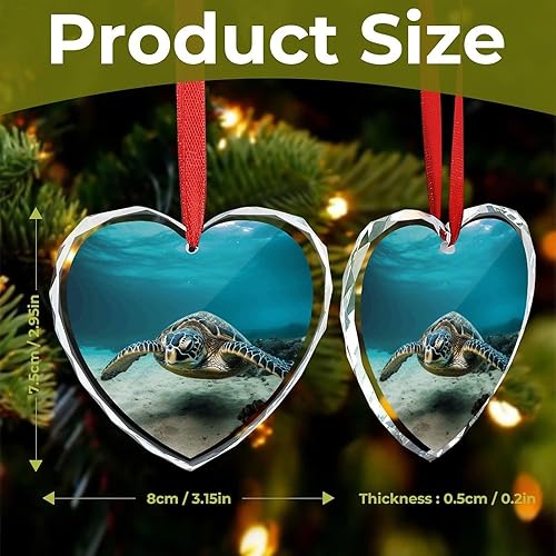 Miniatura 2 de 3" Heart Ornament - Crystal Glass Xmas Tree Decor, Underwater Diving Sea Turtle Christmas Ornaments Romantic Hanging Decoration for Christmas Tree,