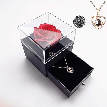 Amazon Com Handmade Preserved Rose Gift Box With Forever Rose And Love You Necklace In 100 Languages Enchanted Flower Gift For Girlfriend Mother Wife On Anniversary Valentine S Day Mother S Day Christmas Day Kitchen