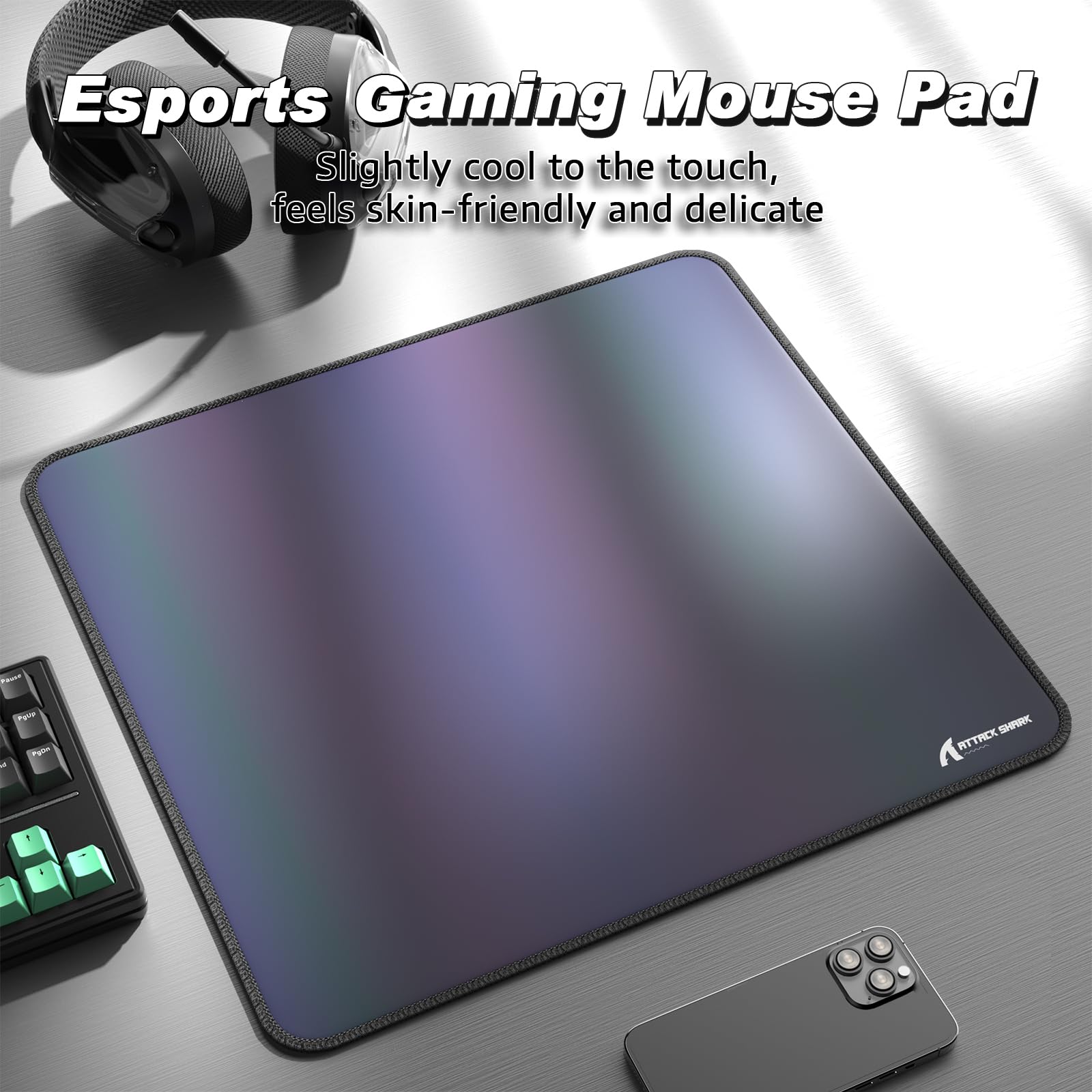 ATTACK SHARK CM03 Tappetino per Mouse Da Gioco Esports, Rivestimento Resistente All'Acqua, Grande Tappetino Per Mouse, Superficie Liscia e Pesante,Base Antiscivolo,450x400x4 mm-Grigio Sfumato