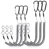 6 Pack Heavy Duty Fishing Lanyard Steel Wire Coiled Lanyard Kayak Retractable Tool Leash Fishing Rod Safety Lanyard Gear Lanyard with Alloy Clips for Pliers Boating