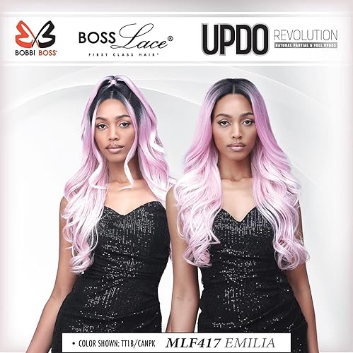 Miniatura 3 de BOBBI BOSS Bobbi Boss MLF417 EMILIA Peluca de cabello sintético 360 13x2 Updo Revolution - MLF417 EMILIA, peluca de pelo largo rizado, pelucas de