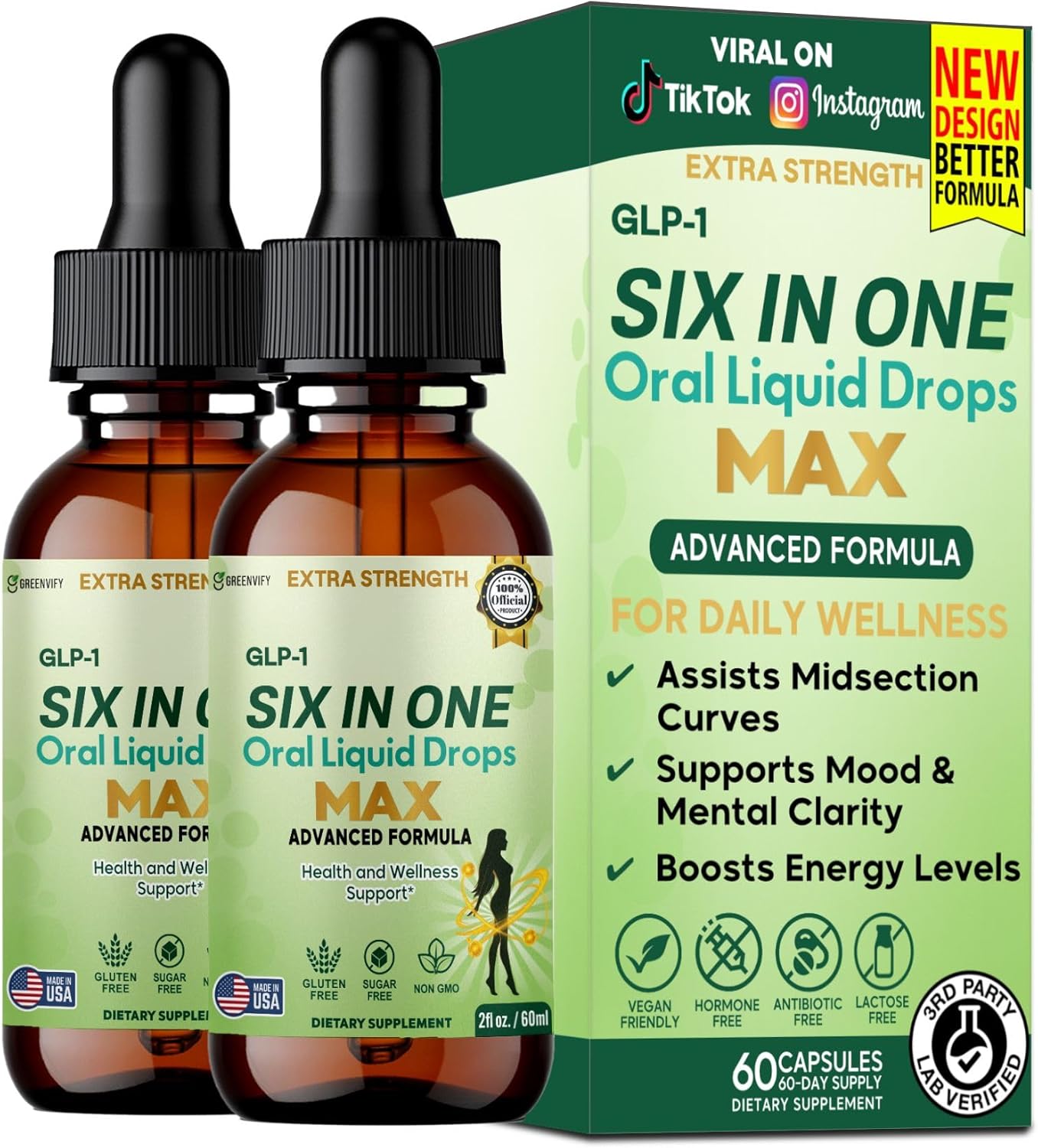 GLP-1 Six in One Oral Liquid Drops Max, Extra Strength, Advanced Formula, 60 Servings, 2 fl oz (2)