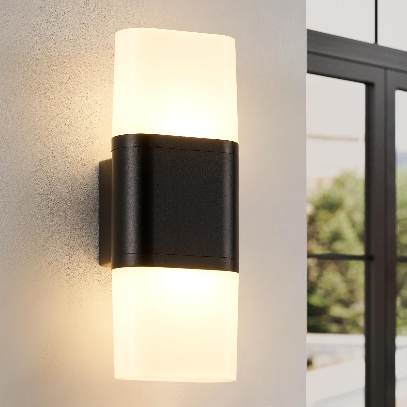 Outdoor LED Wall Lights , Up and Down Exterior Lamp with White Shade