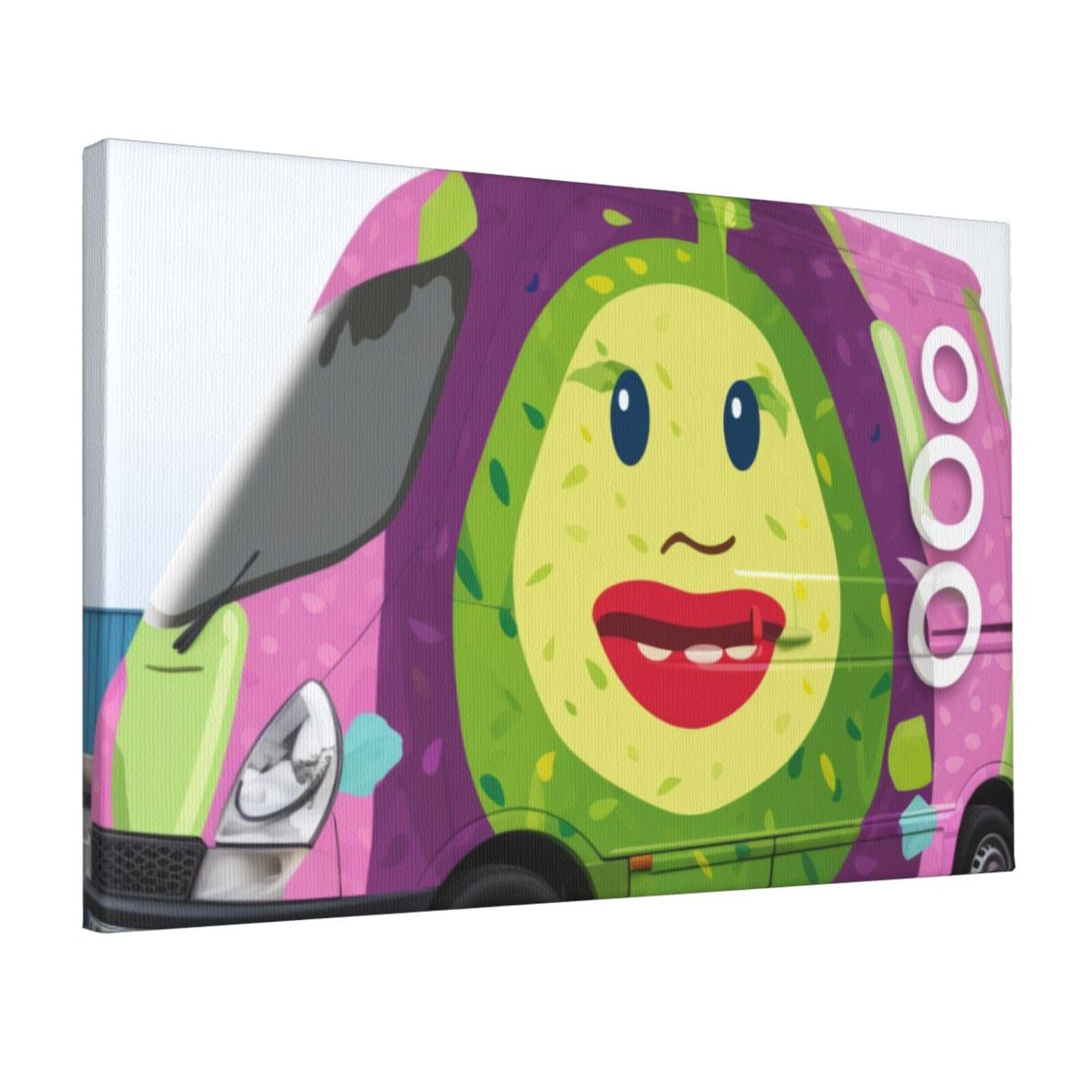 YKLJG Avocado cartoon Printed Wall Art Canvas Prints 45x30 CM Wooden Framed Picture Painting Artwork for Bedroom Kitchen Home Office Decor