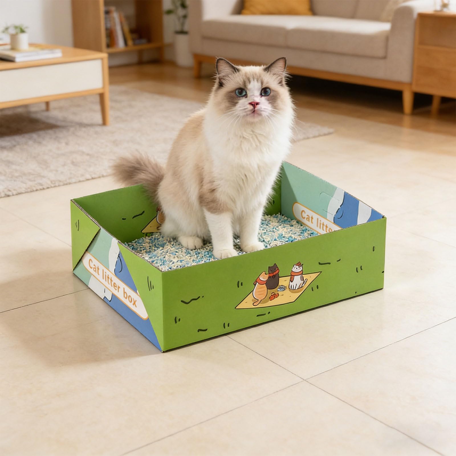 Lettiera pieghevole salvaspazio per gatti, contenitore di carta pieghevole per proprietari di animali domestici, a casa o in viaggio, vassoio di carta