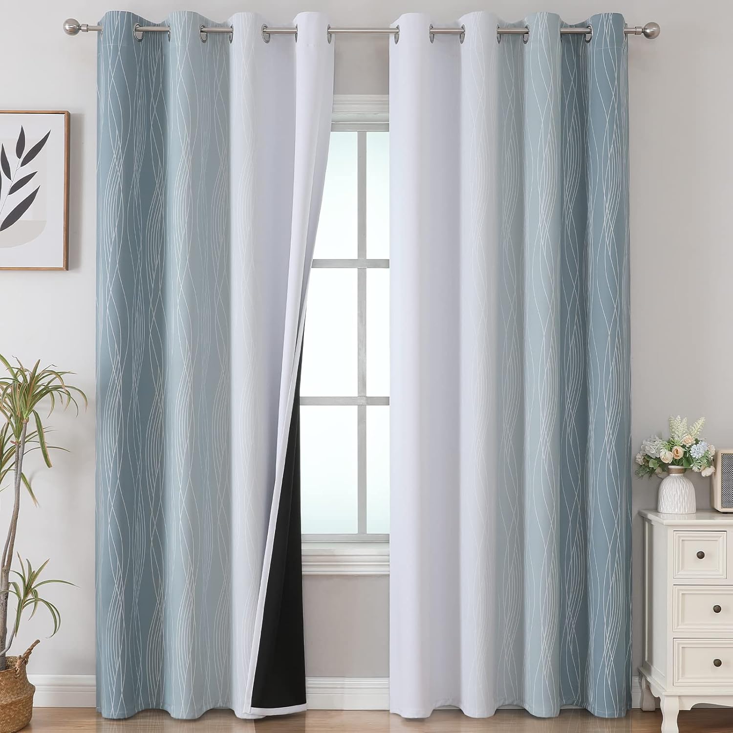 Estelar Textiler Stone Blue and Greyish White Blackout Curtains 84 Inches Long,Full Room Darkening Grommet Curtains for Bedroom,Thermal Insulated Ombre Blackout Drapes for Living Room,52Wx84L,2 Panels 52"W x 84"L (Pack of 2) Stone Blue and Greyish White