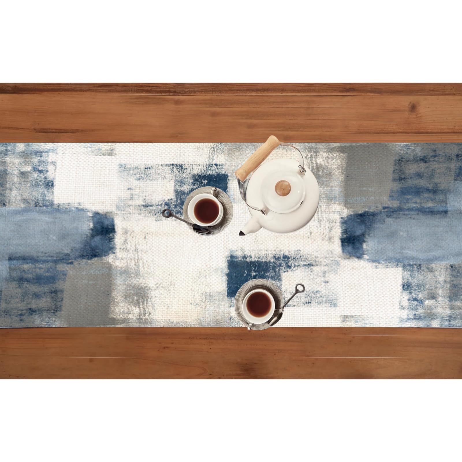 LOZULO Blue Table Runner 183cm Long Vintage Rustic Table Runners Decoration for Round Table Coffee Table Runner Wedding Party Valentine Table Cover 33x183cm - Image 2