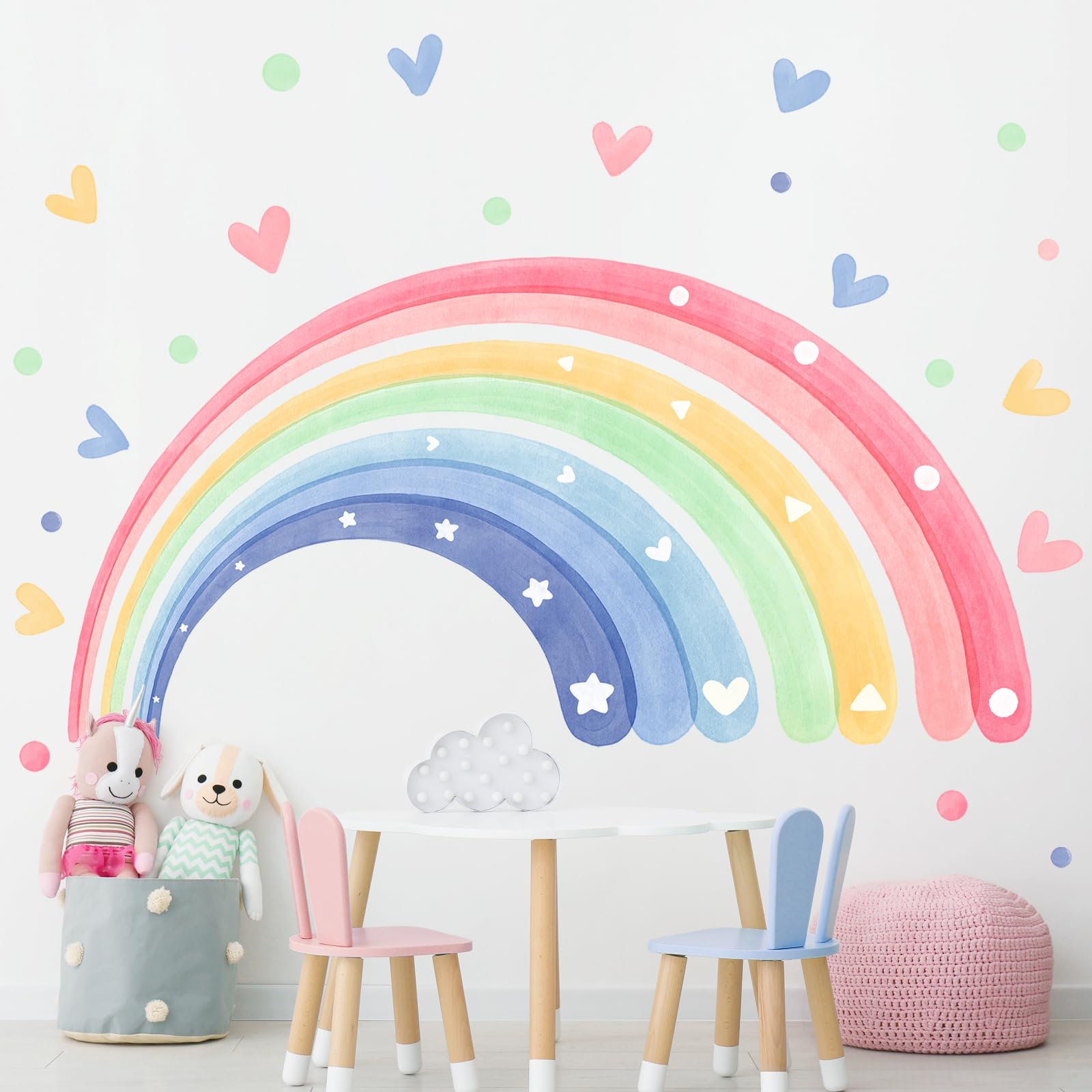 Supzone Wandtattoo Regenbogen Groß 180x102cm, Wandaufkleber Aquarell Regenbogen Herzen Wandsticker Selbstklebende für Mädchen Kinderzimmer Babyzimmer Schlafzimmer Wanddeko