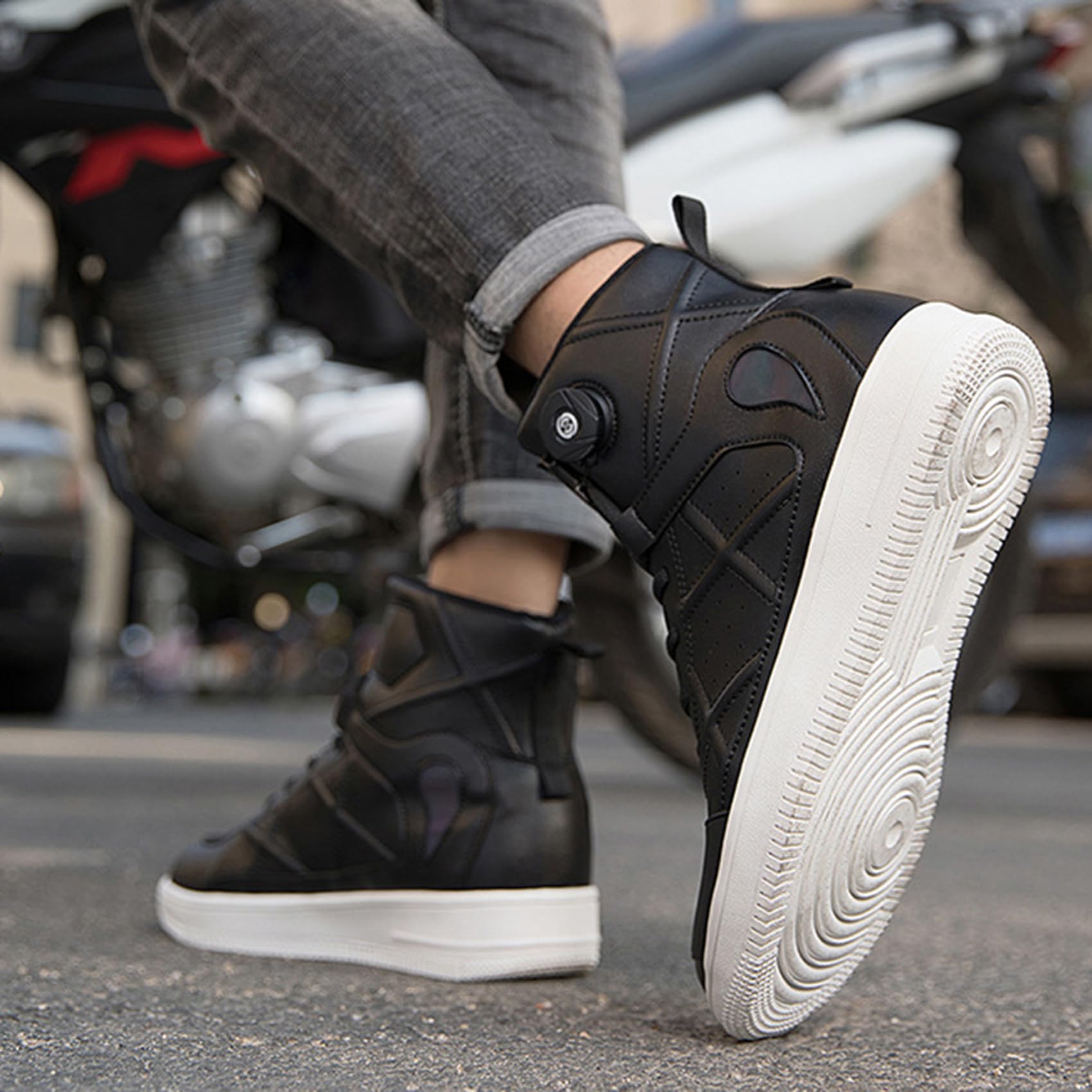 Scarpe da Moto per Uomo e Donna, Stivali da Motociclista in Pelle Traspirante con Supporto per Caviglia, Suole Antiscivolo Idrorepellenti