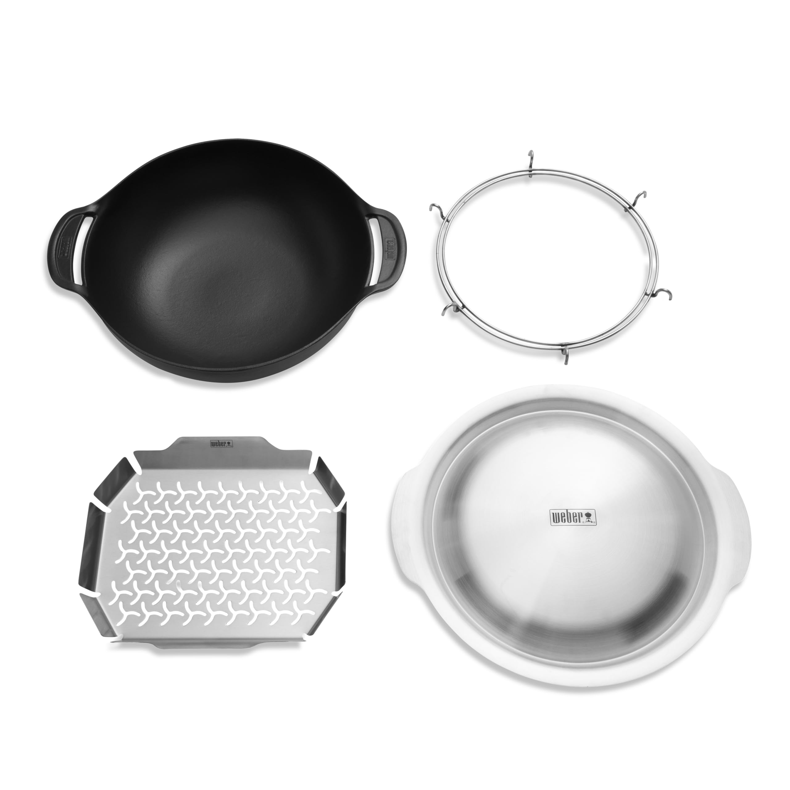 Weber Crafted Wok & Panier Vapeur/Set 2-en-1 en Acier Inoxydable pour saisir et Cuire à la Vapeur des légumes, de la Viande ou du Poisson – Argent (7607)