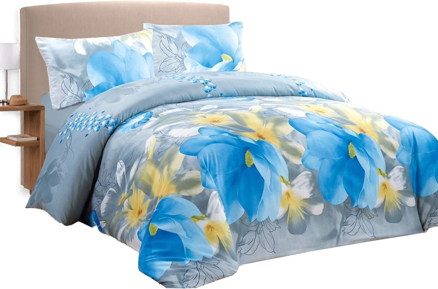 Double Bedding Duvet Set – Quilt Cover with 2 Pillow Cases - Brushed Microfibre Easy Care 3 Pieces Bedding Set (200 x 200 cm)