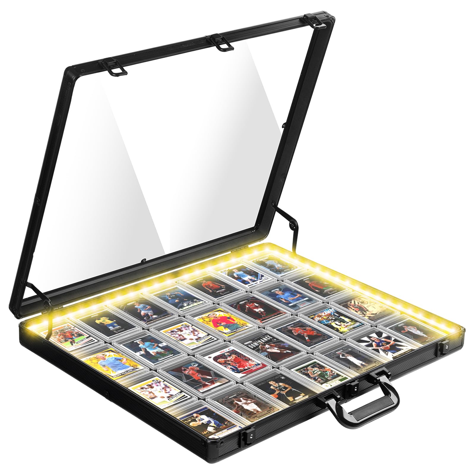 DuvinDD Vitrine pour cartes d'exposition commerciale avec lumière LED, 61 x 50,8 cm, en aluminium, légère et portable, pour cartes Pokémon, cartes de baseball, JCC et pièces de monnaie, noir
