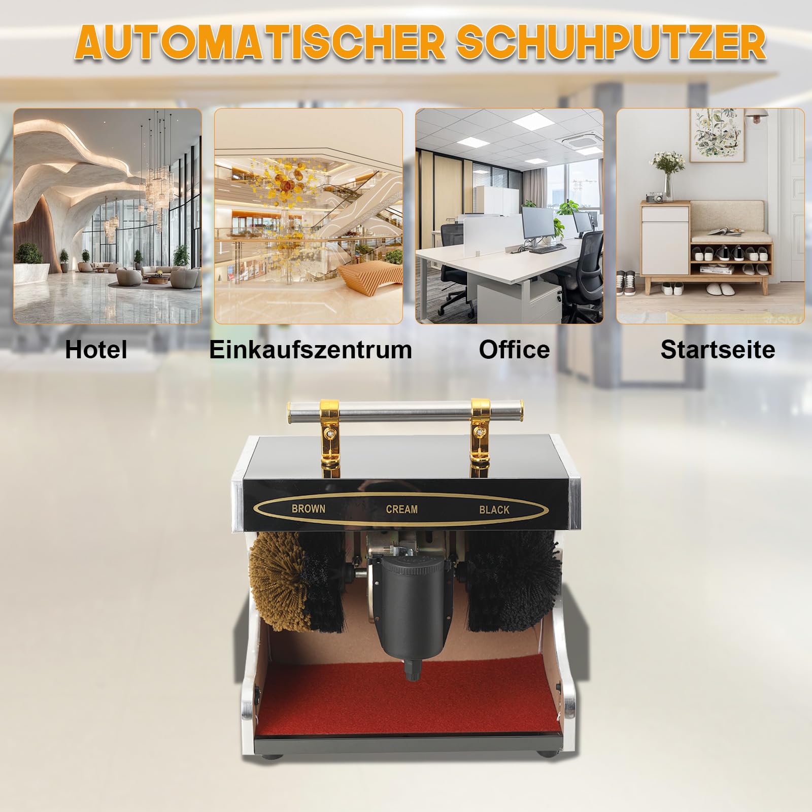 60W Vollautomatischer Schuhputzer, Automatische Schuhputzmaschine Schuhputzautomat Polierer Schuhbürste Elektrisch Reinigungsbürste mit 2 Bürsten Ausgestattet, 1200U/min