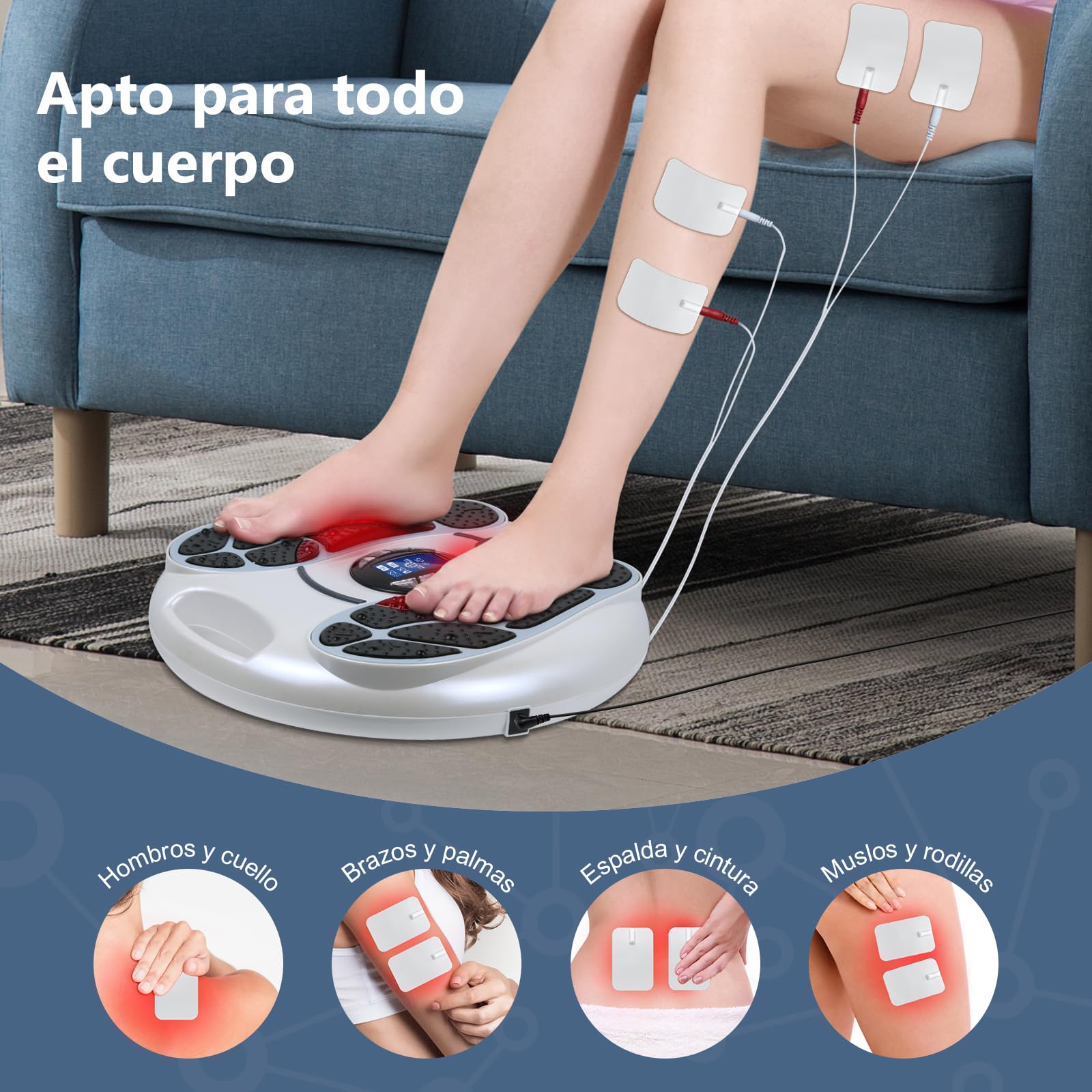 Auxoliev Medic estimulador de la circulación sanguínea para pies y piernas, masajeador de pies EMS - promueve la circulación sanguínea, masajeador de pies eléctrico con 4 almohadillas de electrodos