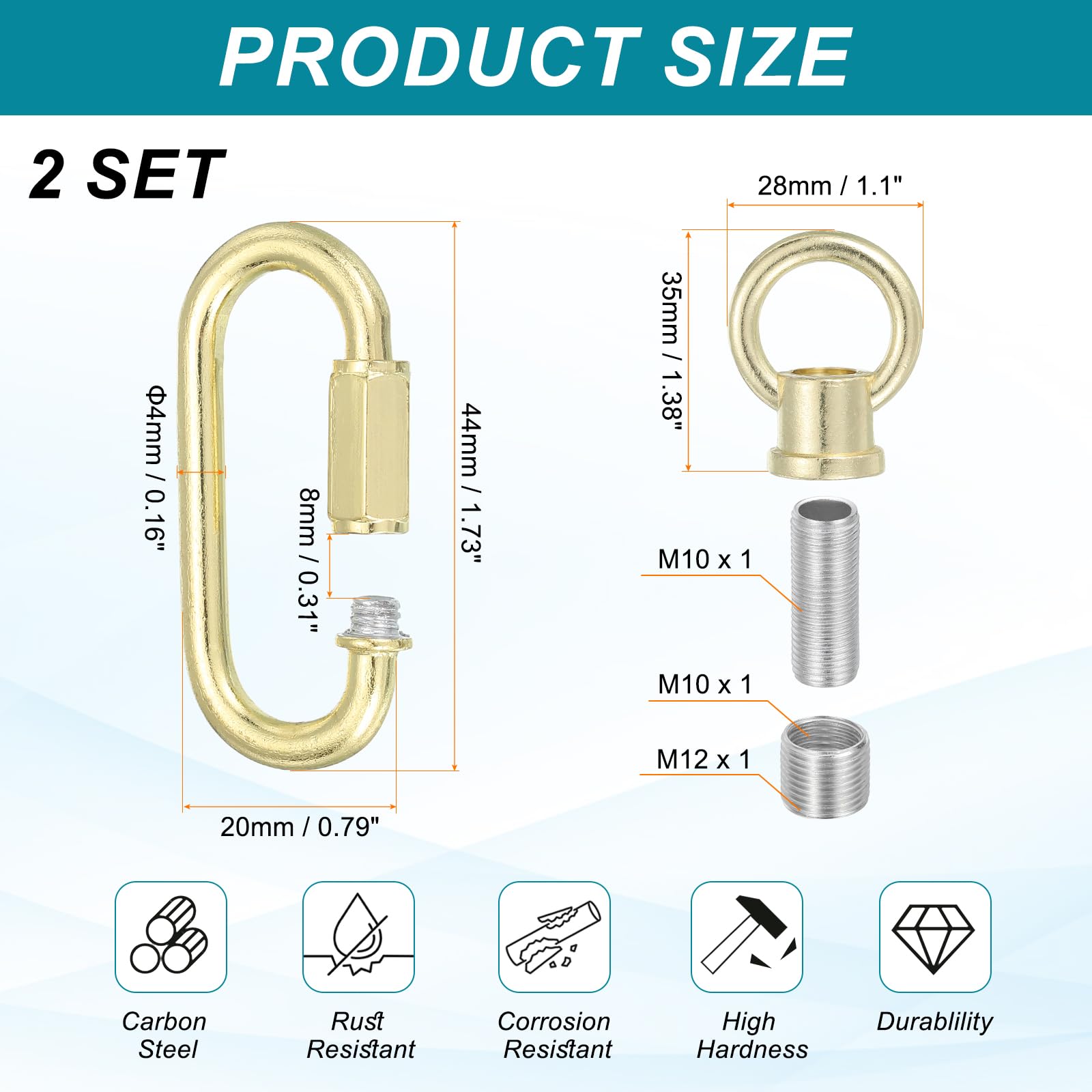 PATIKIL M10 Fine Thread Lamp Female Loop Holder with M12 Adapter Chain Quick Link - Image 2