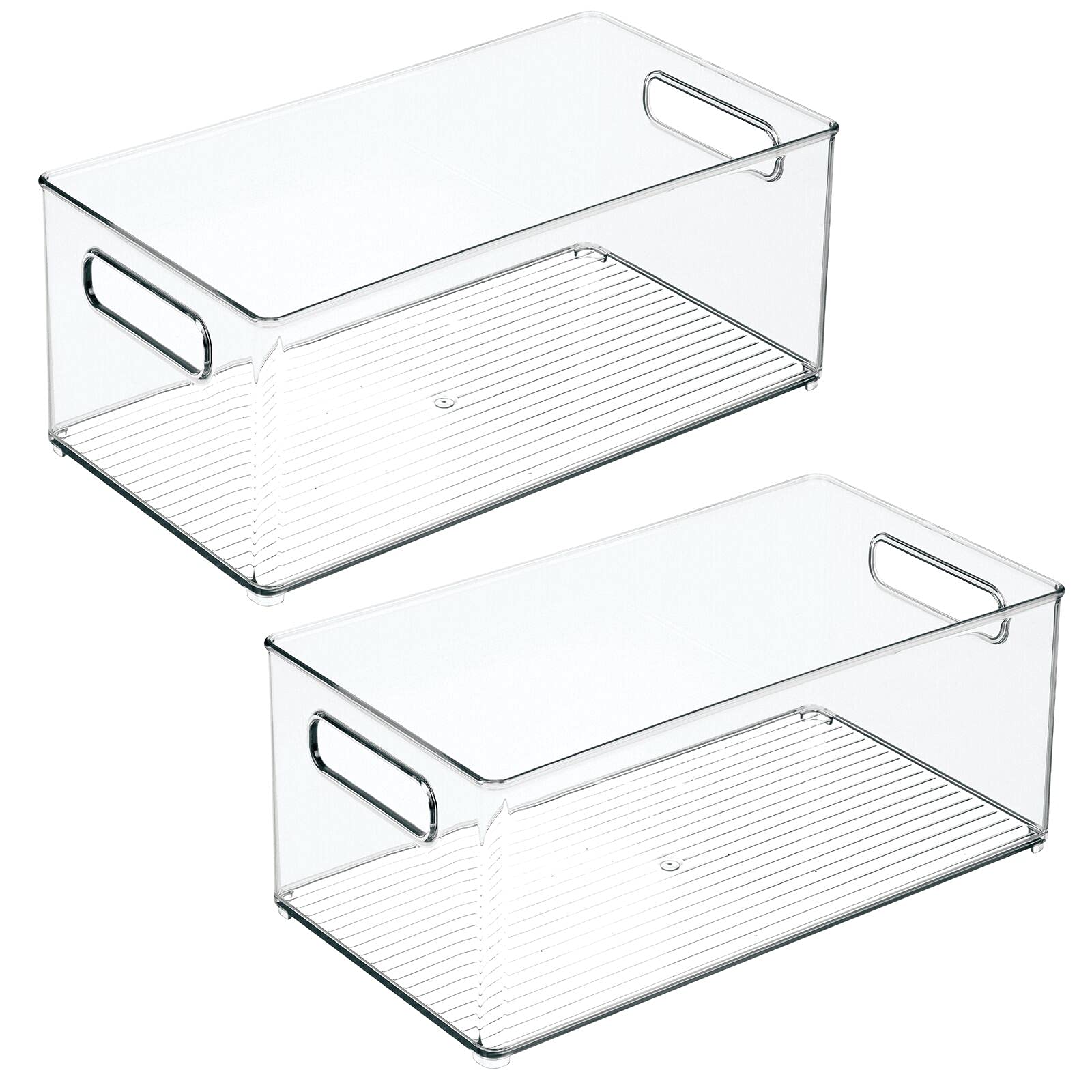 mDesign Juego de 2 cajas de plástico con asas – Organizador transparente con diseño atractivo – Cajas organizadoras para accesorios de baño, cosméticos y otros utensilios – transparente