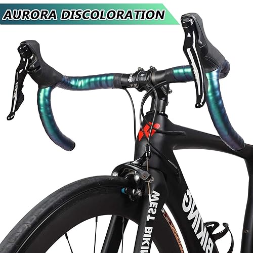 Miniatura 2 de Bumlon Cinta de manillar de bicicleta de carretera, cinta de barra de bicicleta, piel sintética + EVA, degradado verde Aurora - 2 rollos