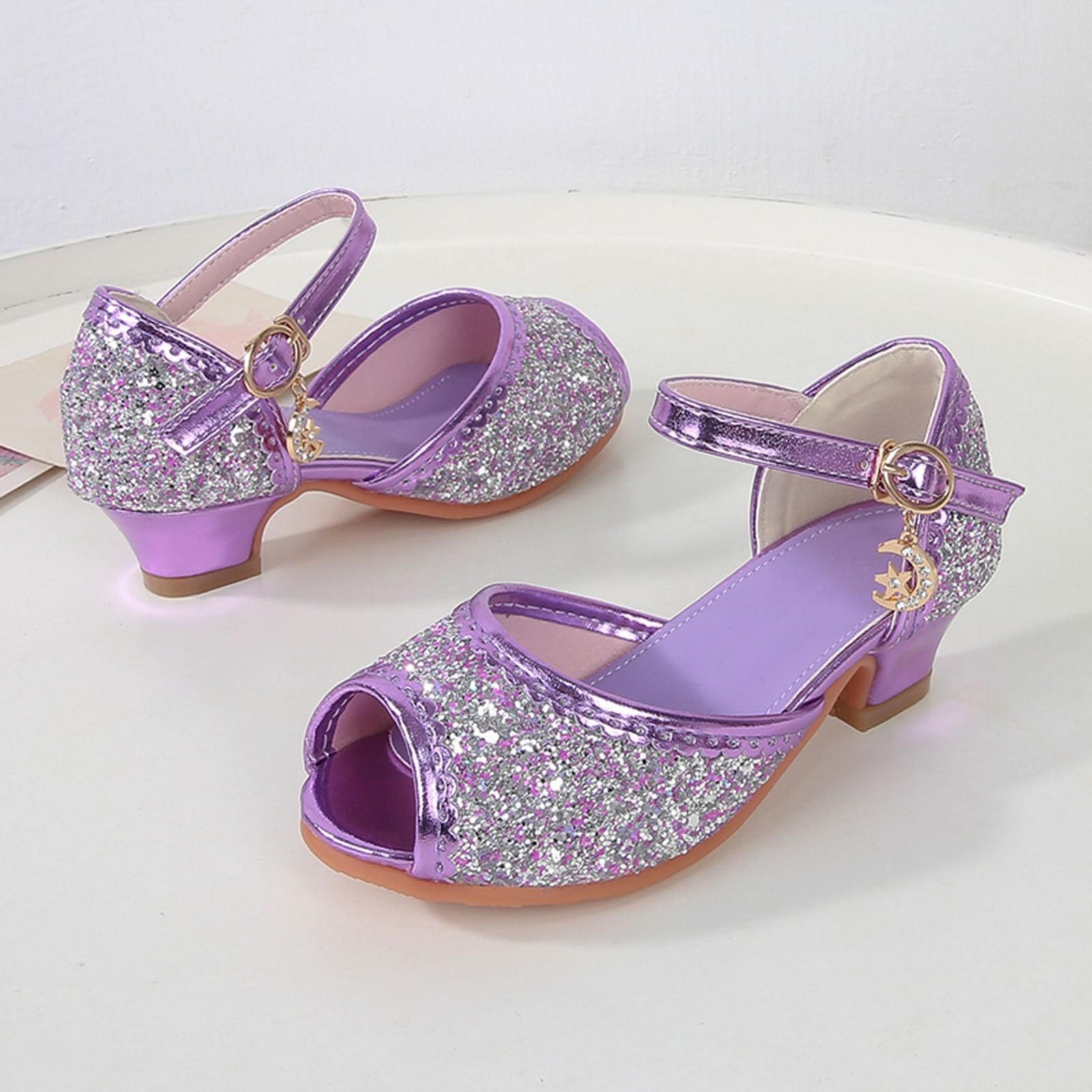 Stöckelschuhe Kinder, Prinzessin Schuhe Mädchen mit Schnallen, Geschlossen Ballerinas Absatzschuhe,Fischmaul Prinzessinnen Spielschuhe,Kinderschuhe mit Absatz, Glitzer Klackerschuhe Tanzschuhe,25-35