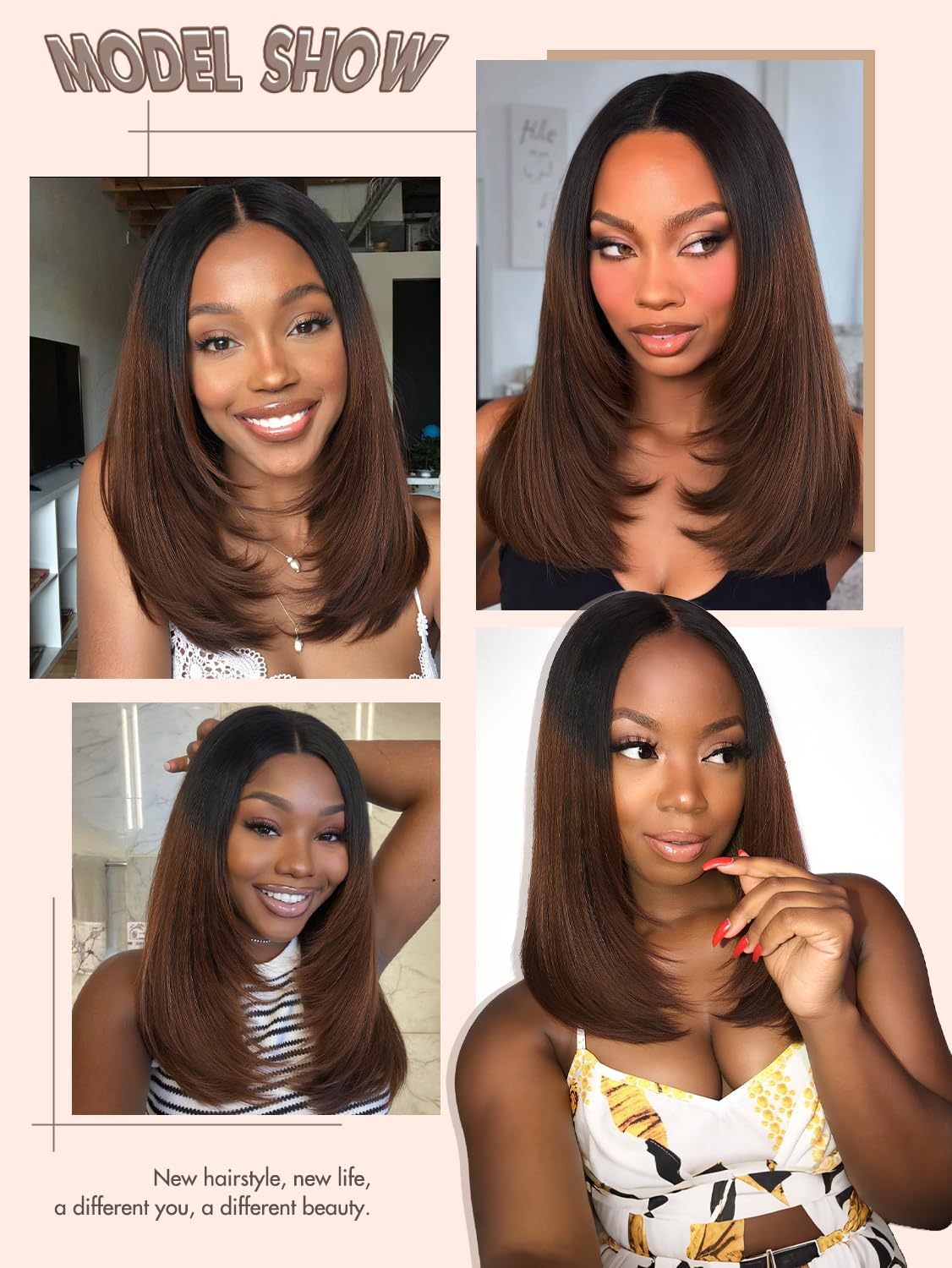 Straight U-Part Synthetic Half Wig with Layered Haircut