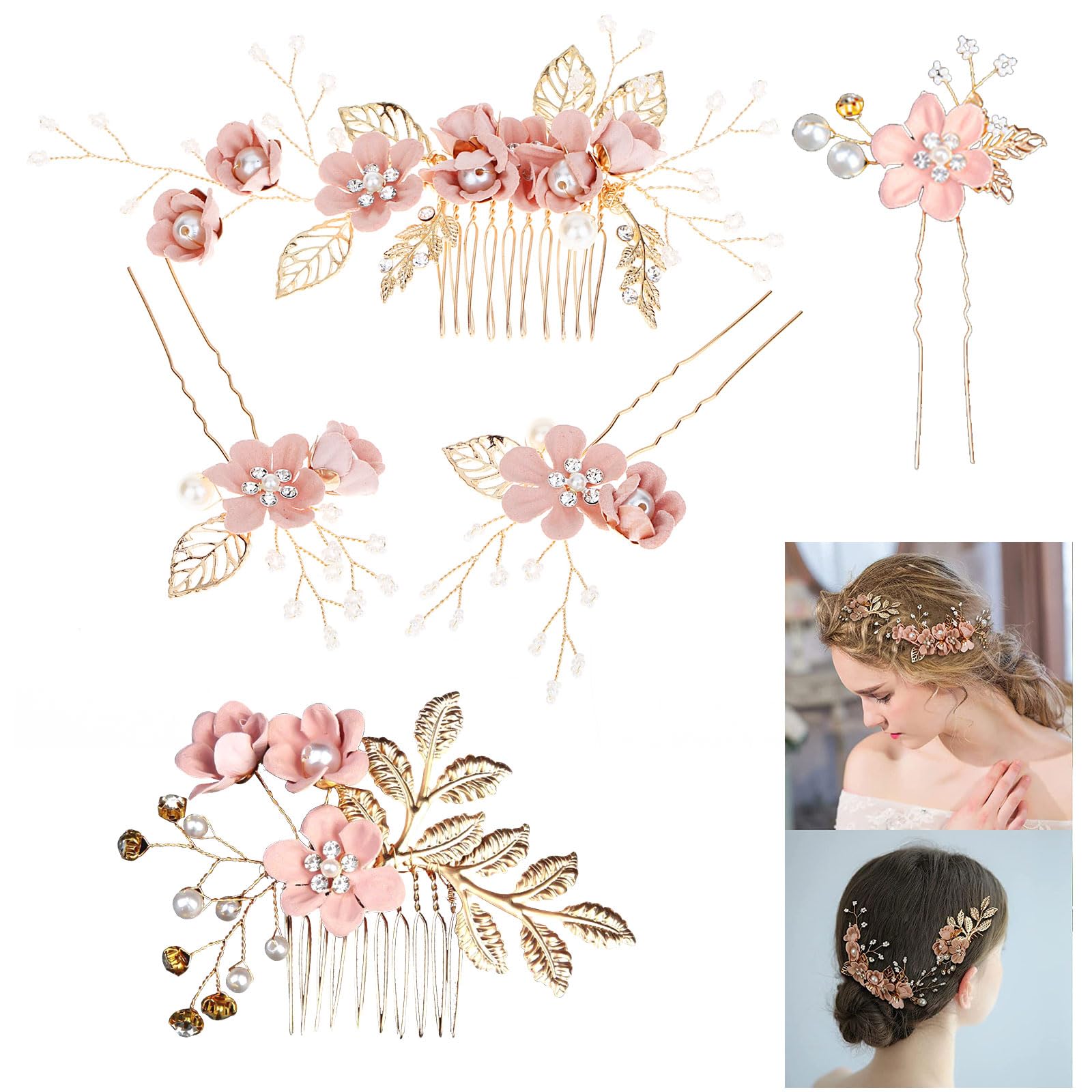 Aweisile Tocado de Novia 5 Piezas Peine Para Decoración de Bodas Peinetas de Pelo de Diamantes de Imitación Peine para el Cabello de Boda Peine para el Cabello Nupcial para Novia y Dama de Honor