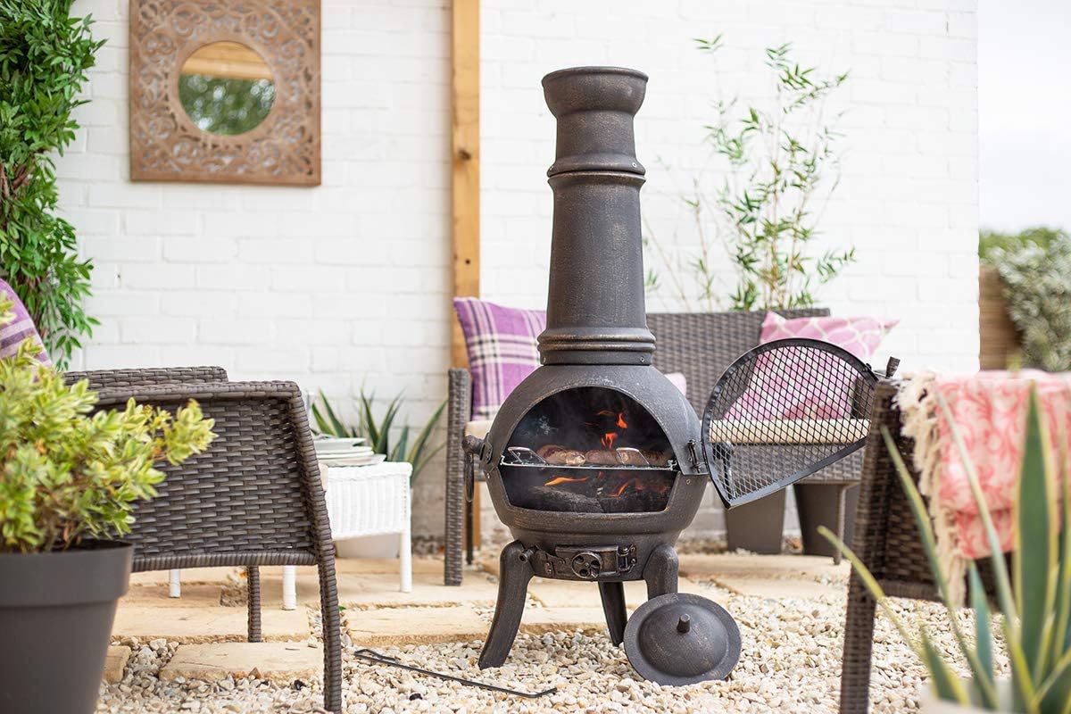 La Hacienda Extra Large Sierra 100% Cast Iron Chiminea With BBQ Grill