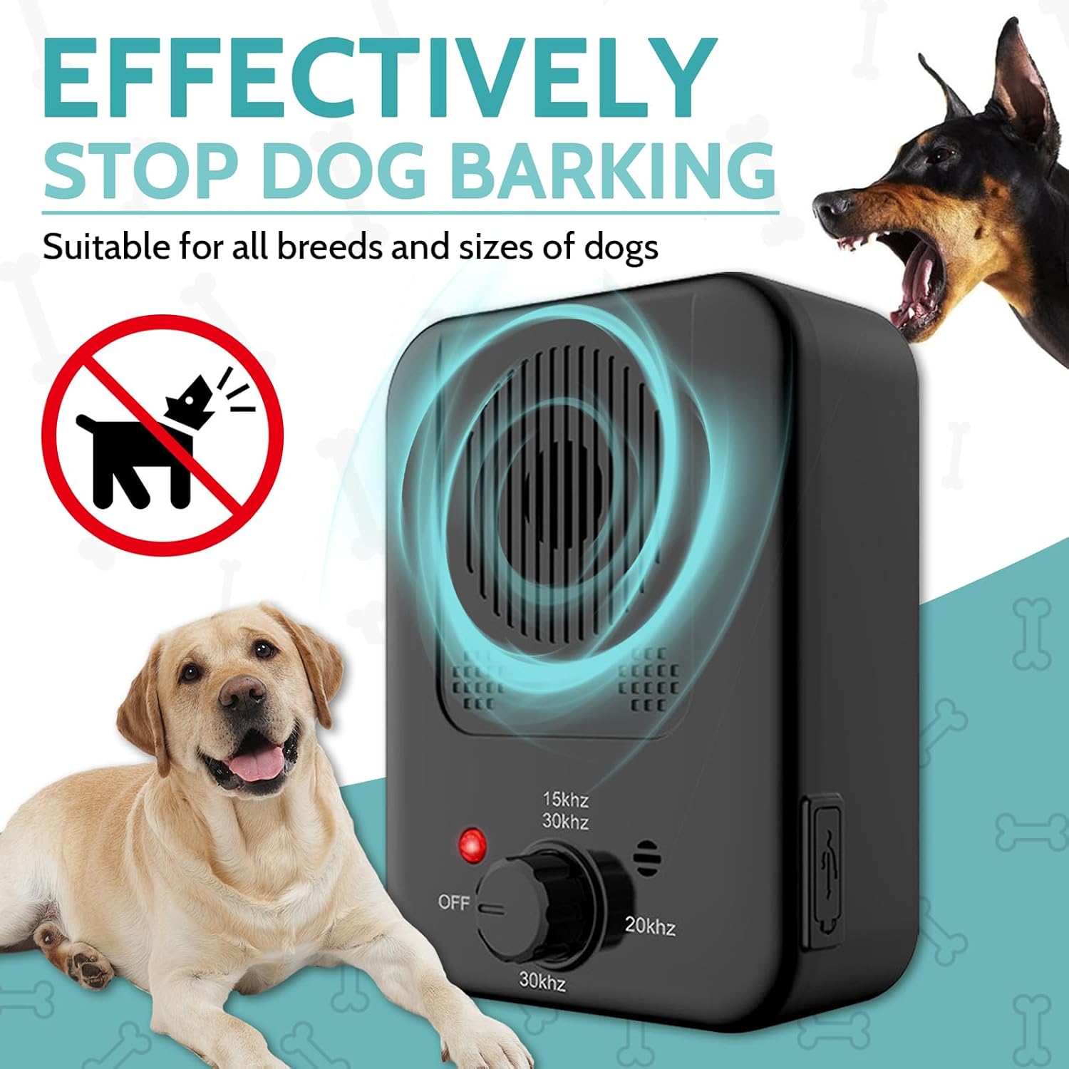 Anti Barking Device, Rechargeable Dog Barking Deterrent Devices for Dogs, Ultrasonic Dog Barking Control Device, Barking Dog Silencer, Bark Box Stop Neighbors Dog from Barking (Black)