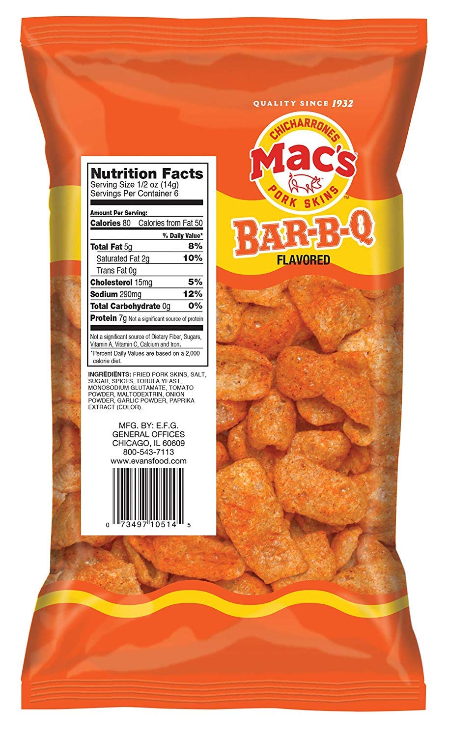 Mac's BBQ Pork Skins - Low Carb, Keto Friendly Snack - Crunchy Chicharrones/Pork Rinds (5 oz bags, 2ct)