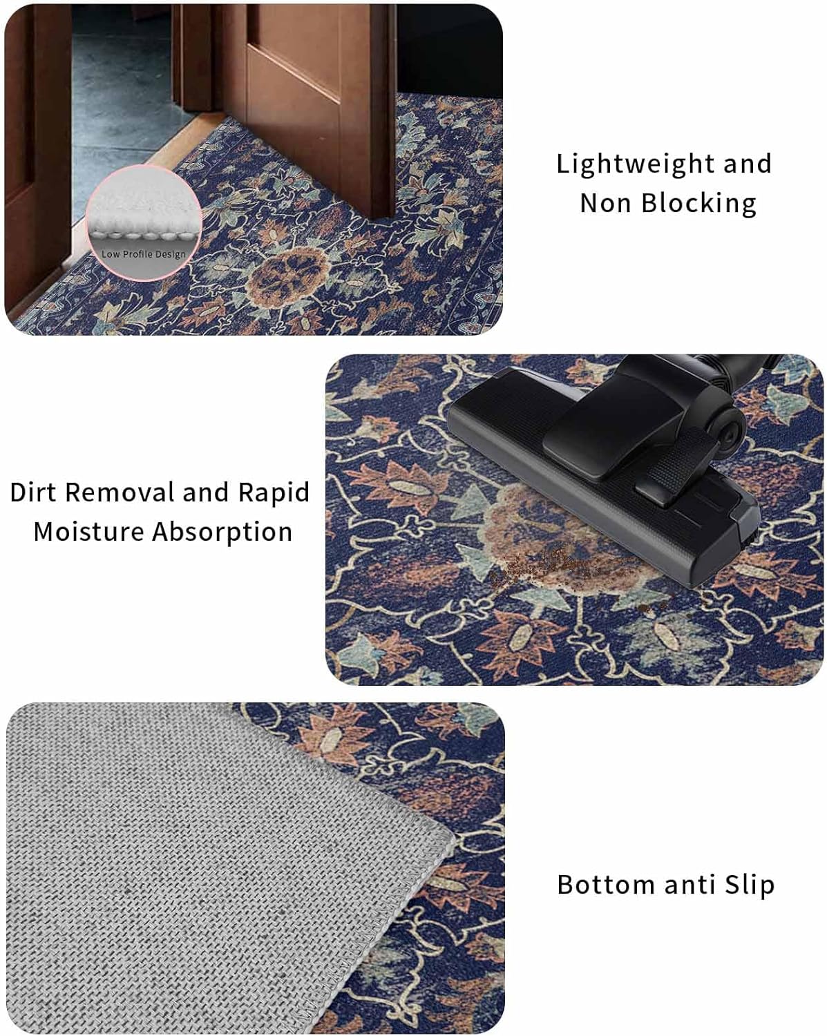 Indoor/Outdoor Door Mat Welcome Mats 24x36 Inch Non-Slip Rubber Entryway Mats Nation Tribe Flower Textures Doormats for Home
