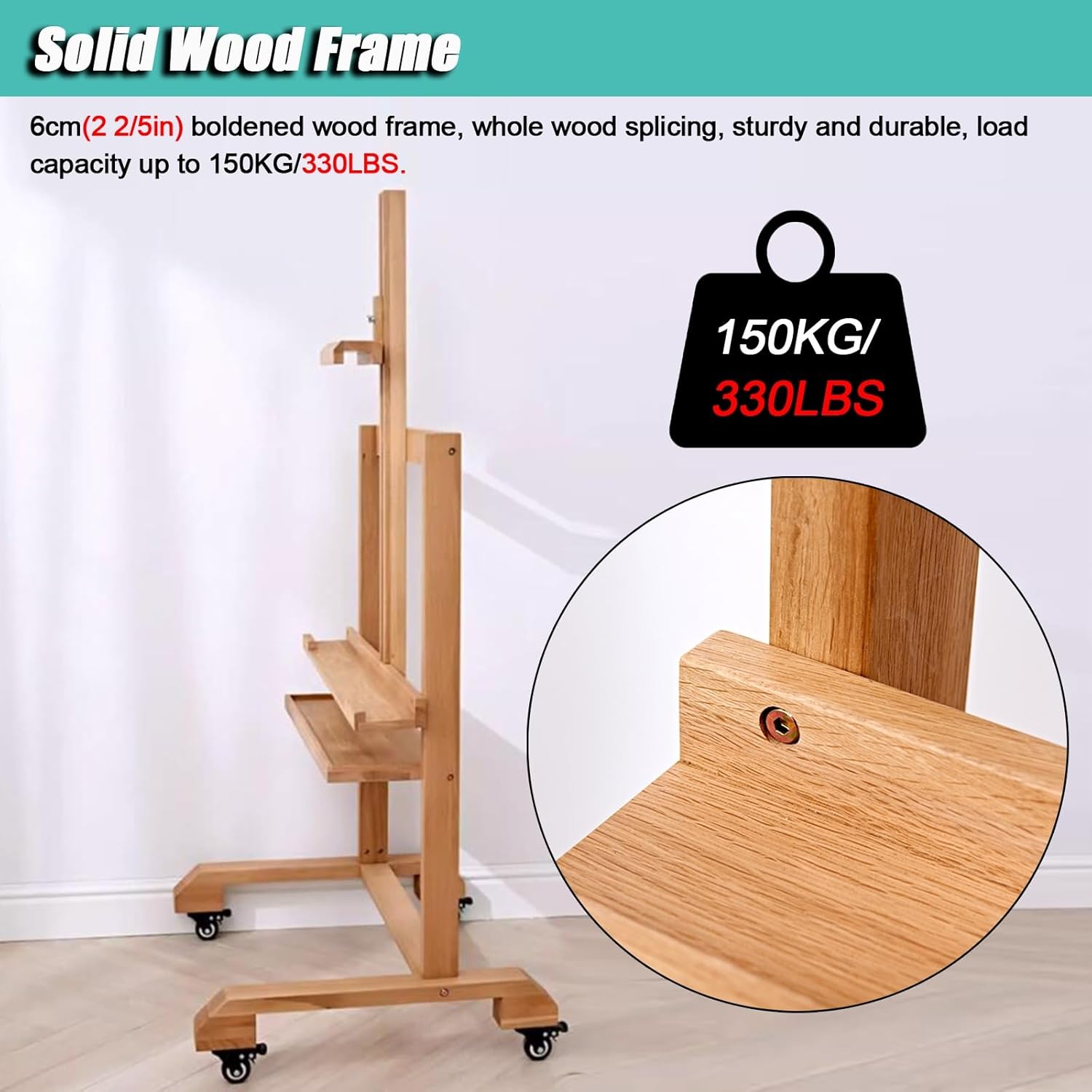 Rolling TV Stand Adjustable, Wood Mobile TV Cart Monitor Hanger - Portable Picture Board Display Rack with Storage Shelf, for Meeting Room/Office/Studio,Walnut Color 75.5x62x150cm