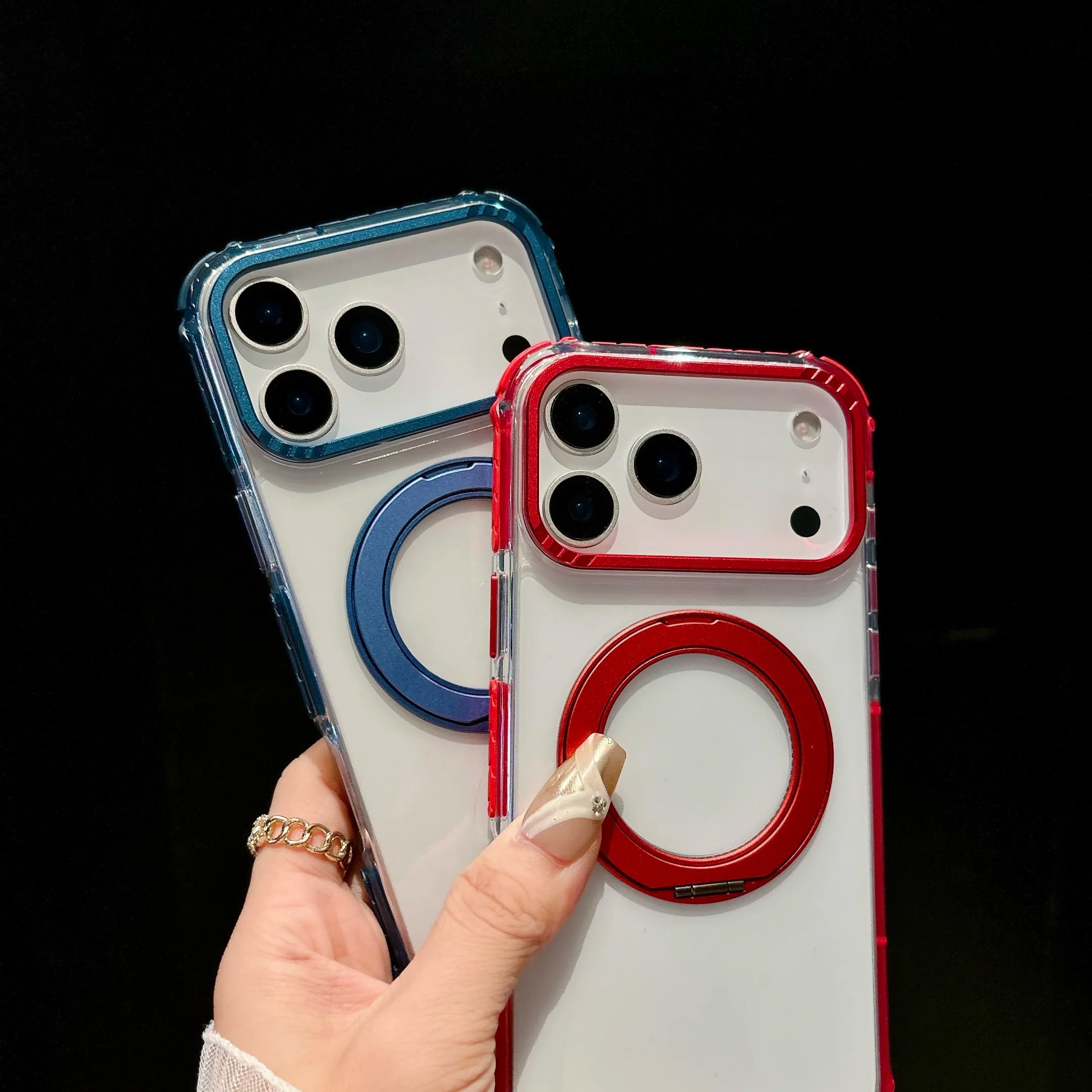 Coque magnétique Transparente pour iPhone 15 Pro avec Support Rotatif à 360° et béquille intégrée (pour iPhone 15 Pro/Noir)