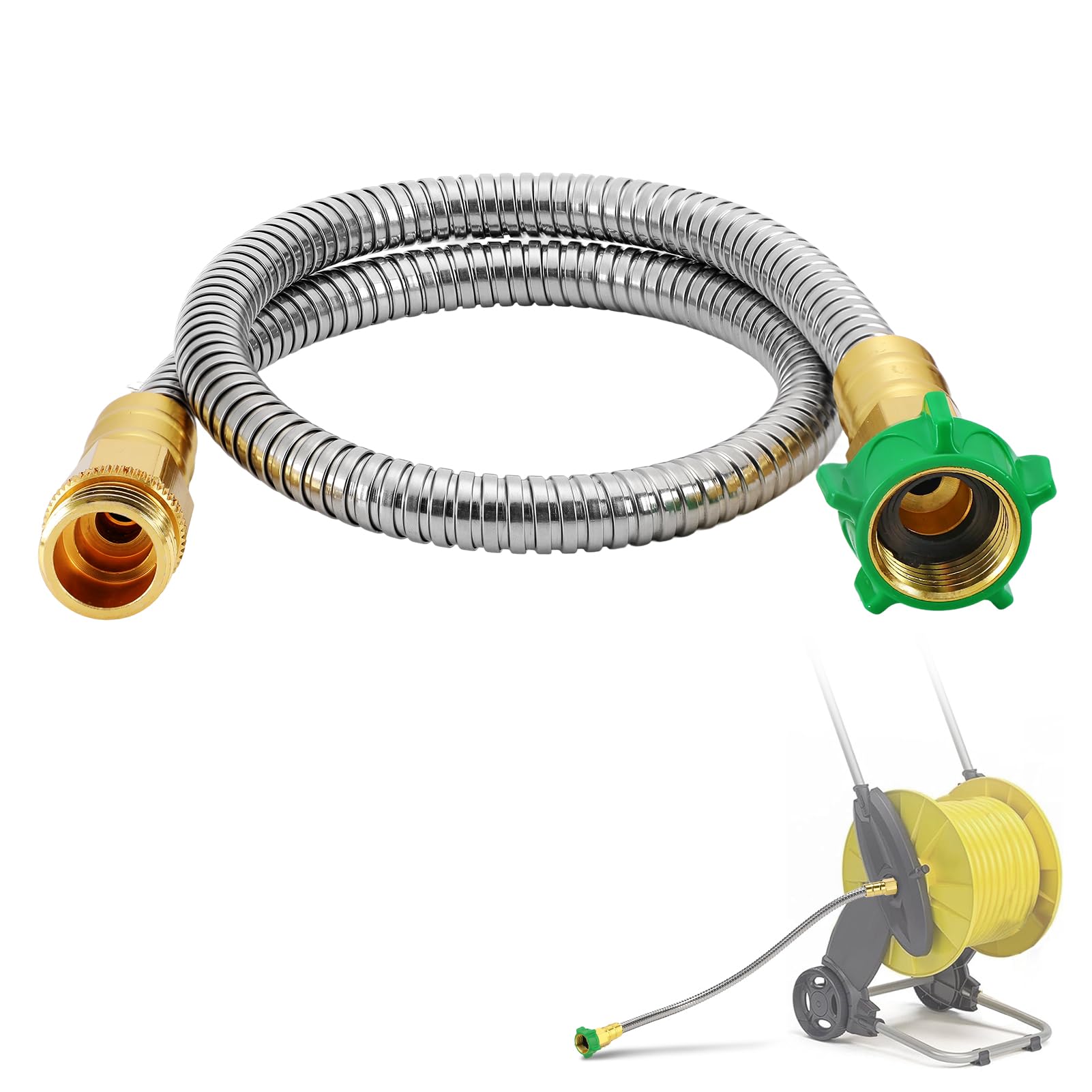 Photo 1 of 2ft Short Garden Leader Hose with Male to Female Connector - 435psi Leakproof Kink Free Stainless Steel Water Hose Extension for Outdoor Yard Hoses Reel Cart