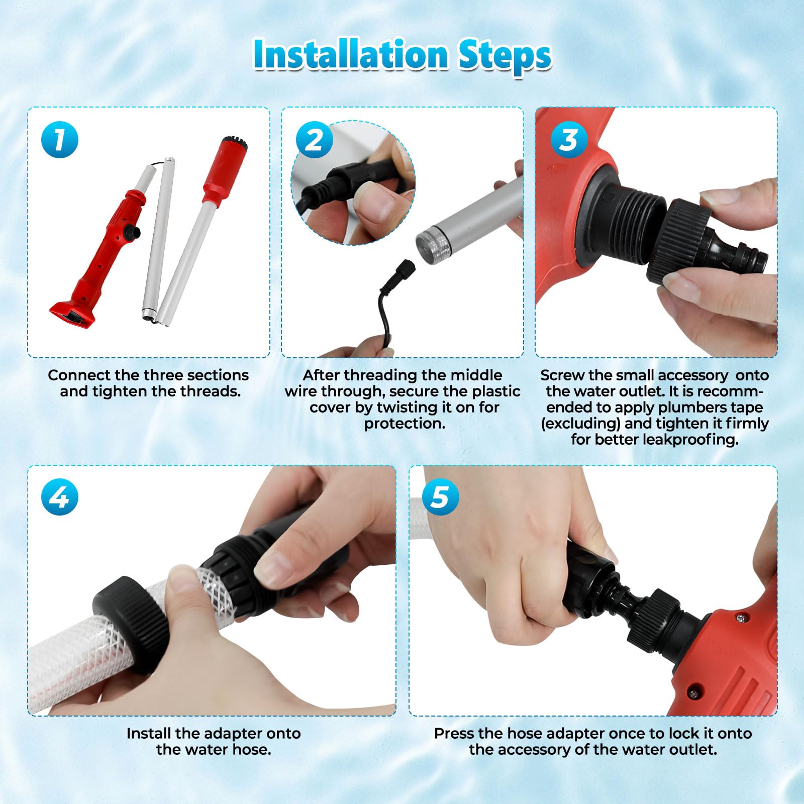 Pompe à eau sans fil à tige, pompe submersible portative pour puits profond, pompe de puisard utilitaire à haut débit 2725 L/h avec 2 × batteries rechargeables de 4,5 Ah pour jardin, étang, bateau
