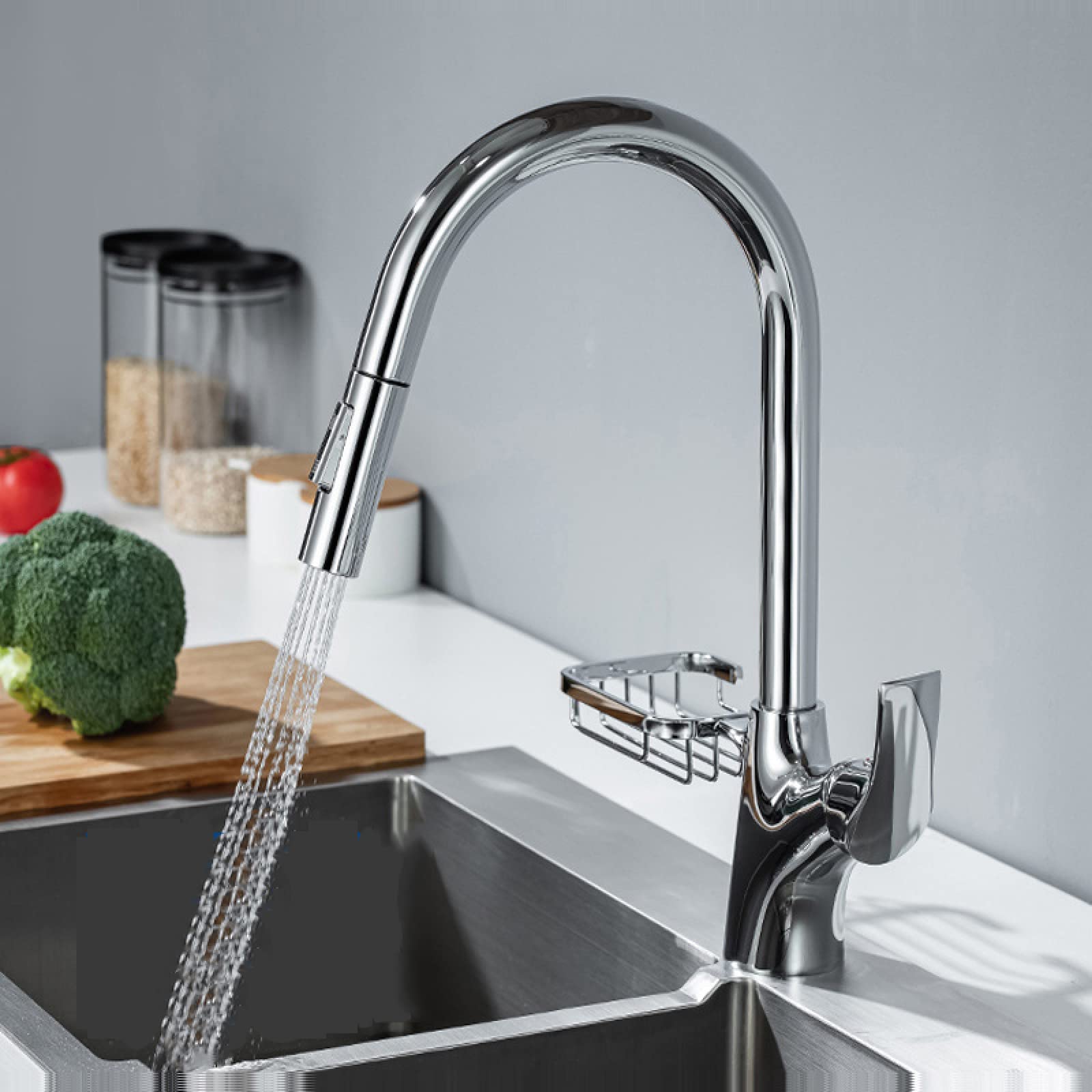 Robinet d'évier de cuisine noir avec douchette extractible et mitigeur eau chaude et froide