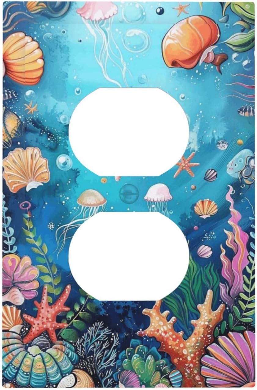 Outlet Covers Colorful Underwater Sea Creatures Coral 1 Gang Duplex Decorative Switch Plate Covers Electrical Socket Cover Light Switch Cover Plate For Home Bedroom Decor