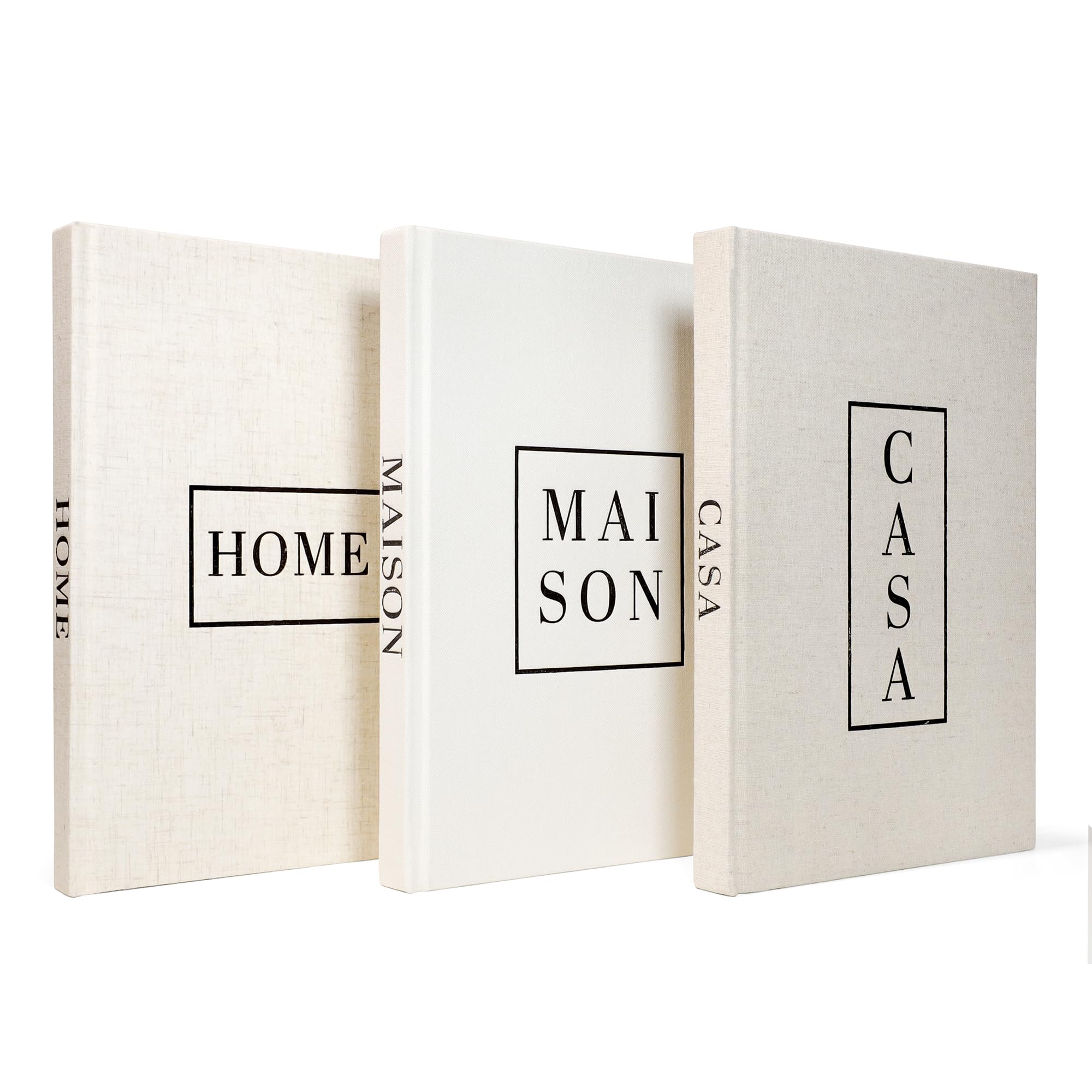 Set di 3 libri decorativi in tessuto di lino neutro