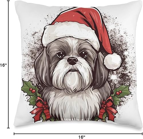 Miniatura 6 de Shih Tzu - Almohada con gorro de Navidad de Papá Noel, 18 x 18 pulgadas, multicolor