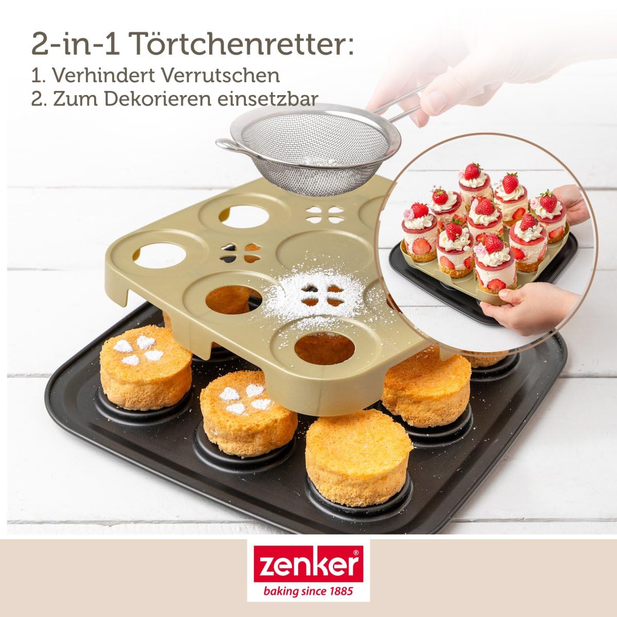 Zenker Bake, Click & Go 9er Törtchenblech mit Haube – 29 x 29 x 7 cm – Backform mit passendem Deckel für den direkten Transport – Kuchenform zum Backen & Transportieren