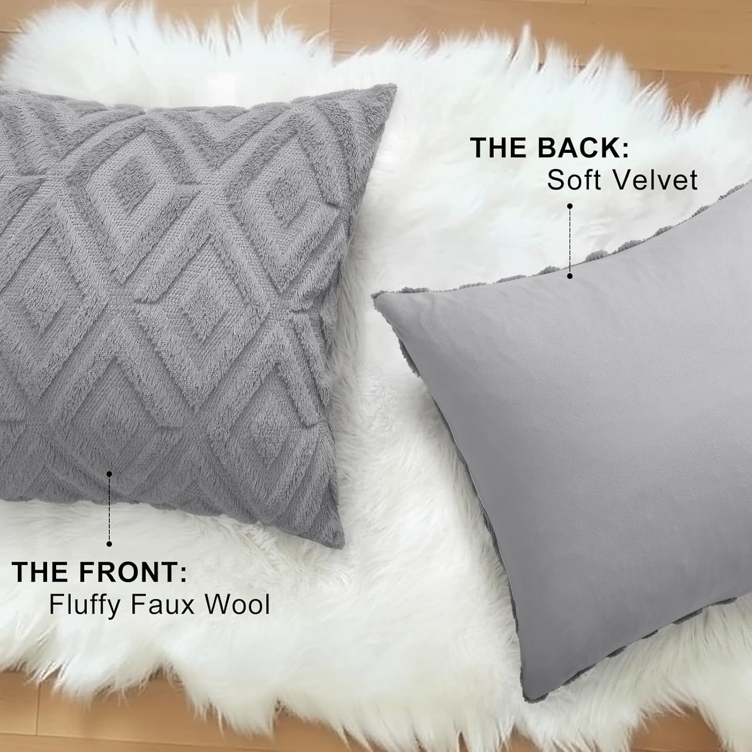 decorUhome Spring Couch Throw Pillow Covers 20x20 Set of 2, Decorative Soft Plush Faux Fur Wool Accent Pillow Covers for Modern Farmhouse Bed Sofa Living Room, Grey - Image 4