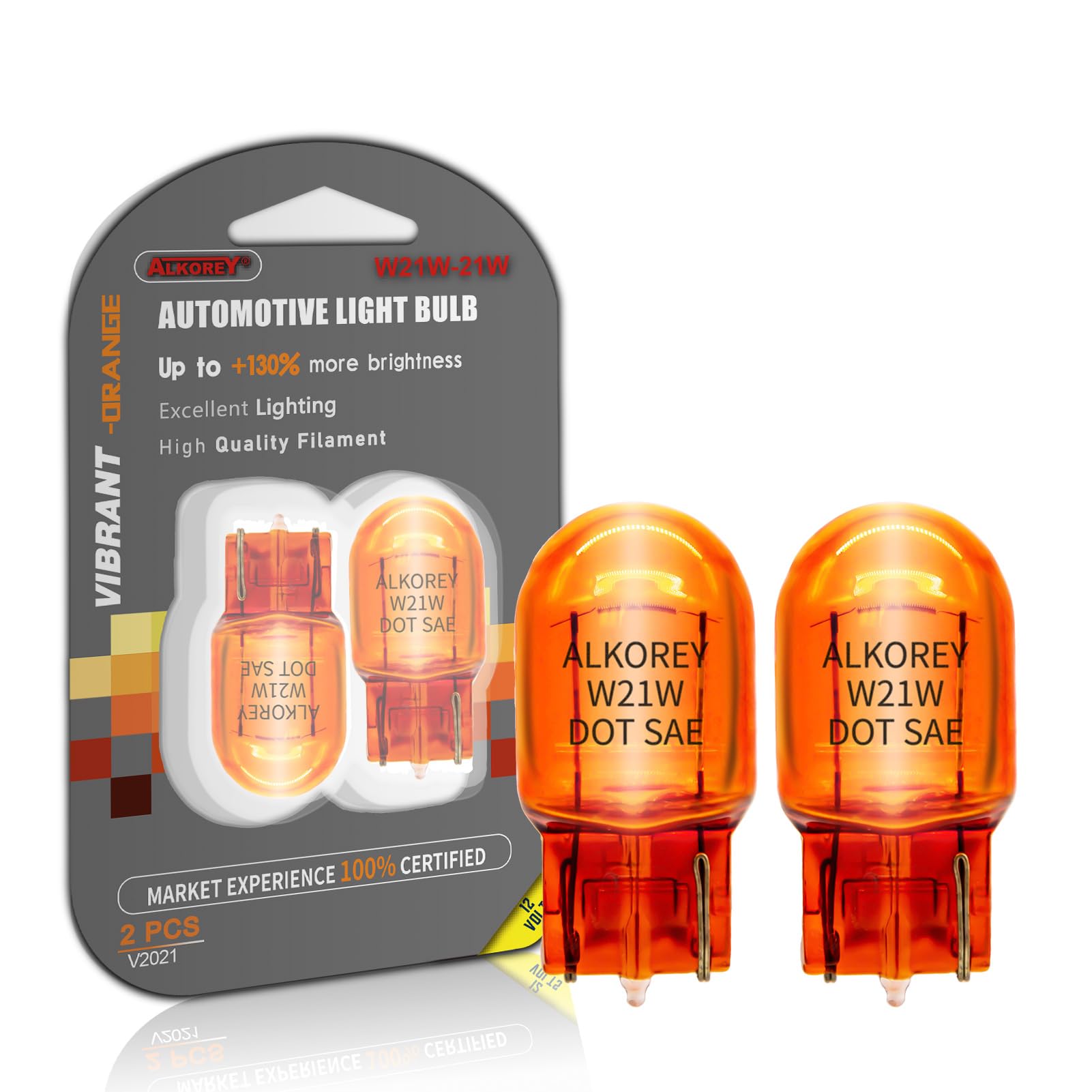 ALKOREY-T20 W21W 7440 Turn Signal Bulbs,2100K Amber 12V 21W 7440NA Automotive Light Bulb,Car Miniature Lamps,Ideal for Parking,2 Pack