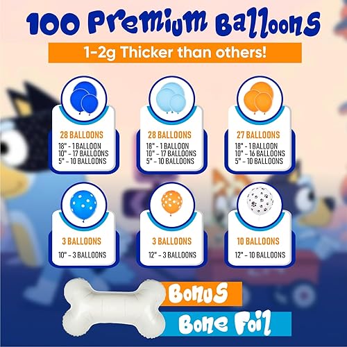Miniatura 3 de Kit de arco y guirnalda de globos azules todo en 1 con hueso de perro  Globos azules pequeños y grandes para fiesta de cumpleaños en azul y naranja