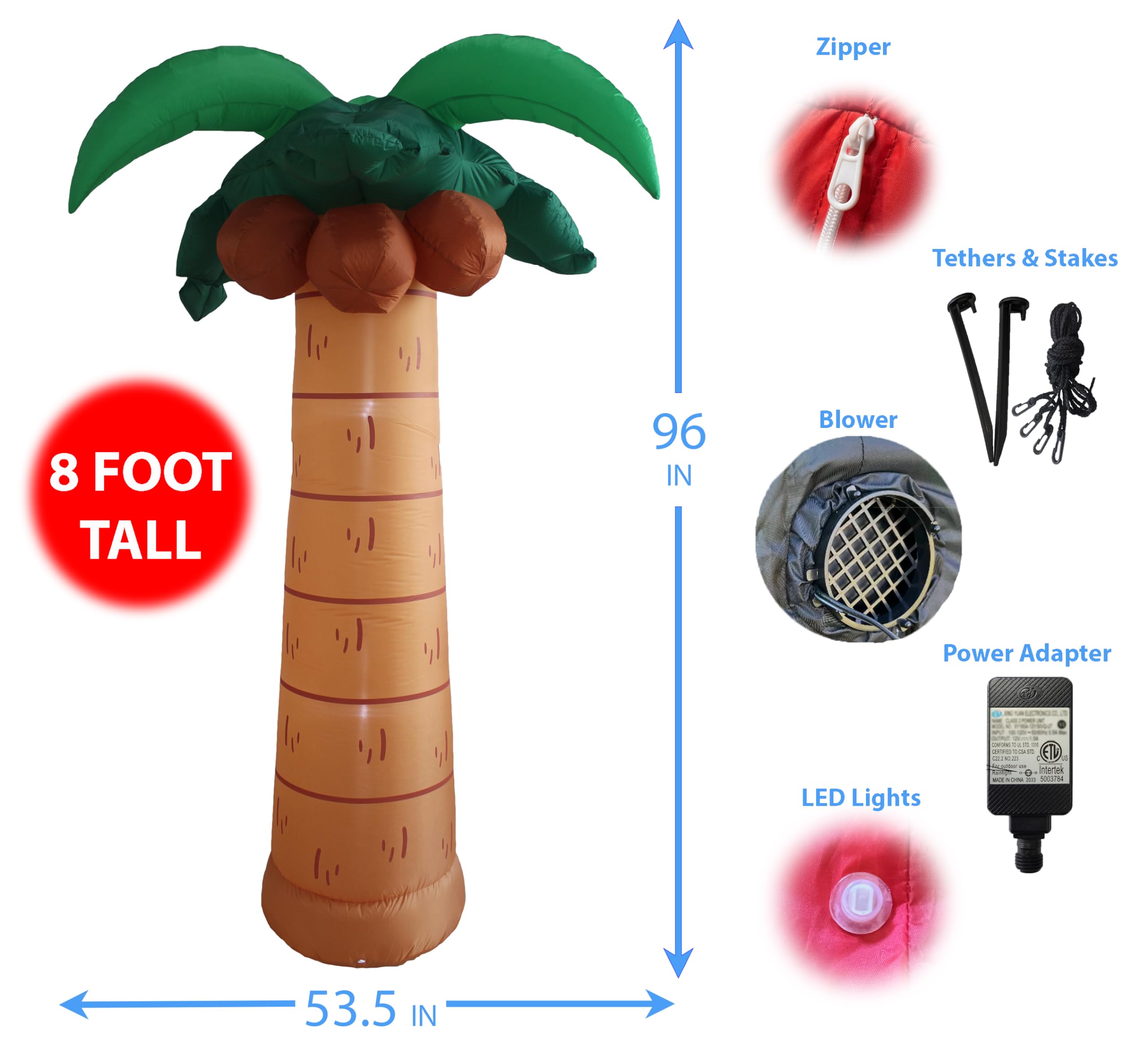 Palma gonfiabile con noci di cocco e luci LED pre-illuminate, per esterni, interni, prato, cortile, decorazione per le vacanze, decorazione per la casa e il giardino