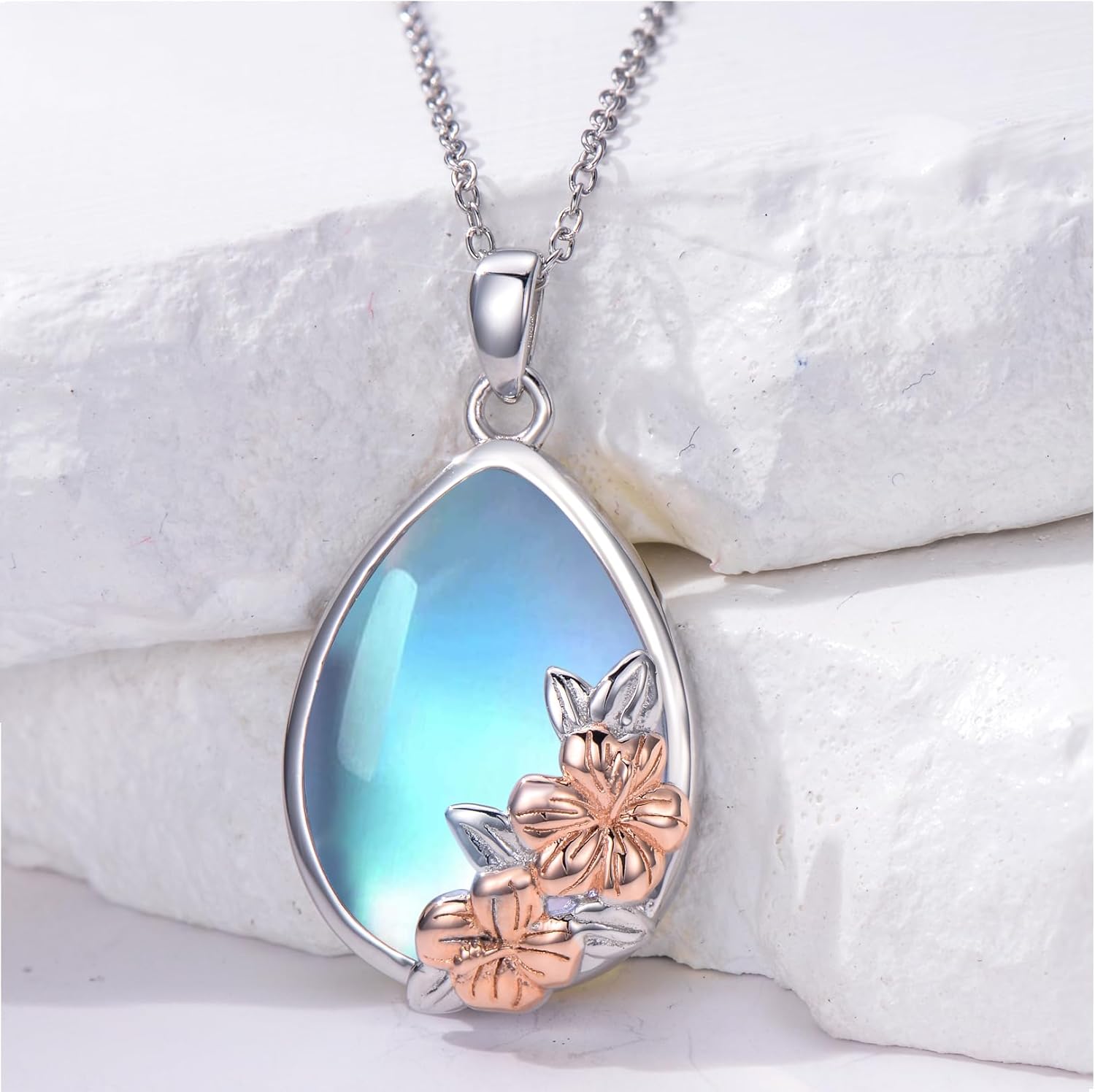 Hibiscus Necklace 925 Sterling Silver Moonstone Hibiscus Pendant Flower Hibiscus Jewelry for Women - Image 4