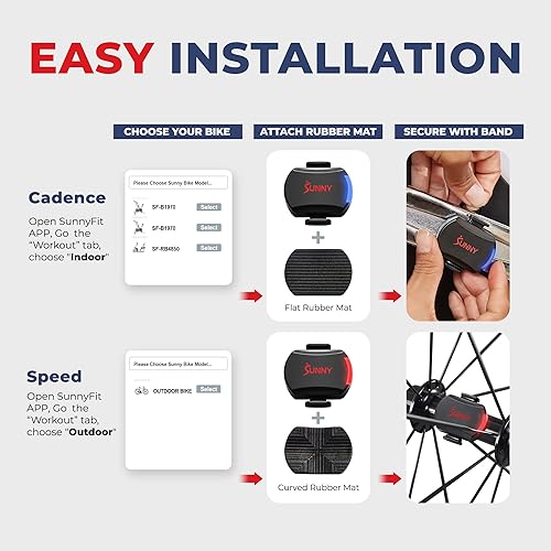 Miniatura 4 de Sunny Health & Fitness Ciclismo de ejercicio 2 en 1 CadenciaRPM + sensor de velocidad para bicicletas de interior o exterior con aplicación SunnyFit