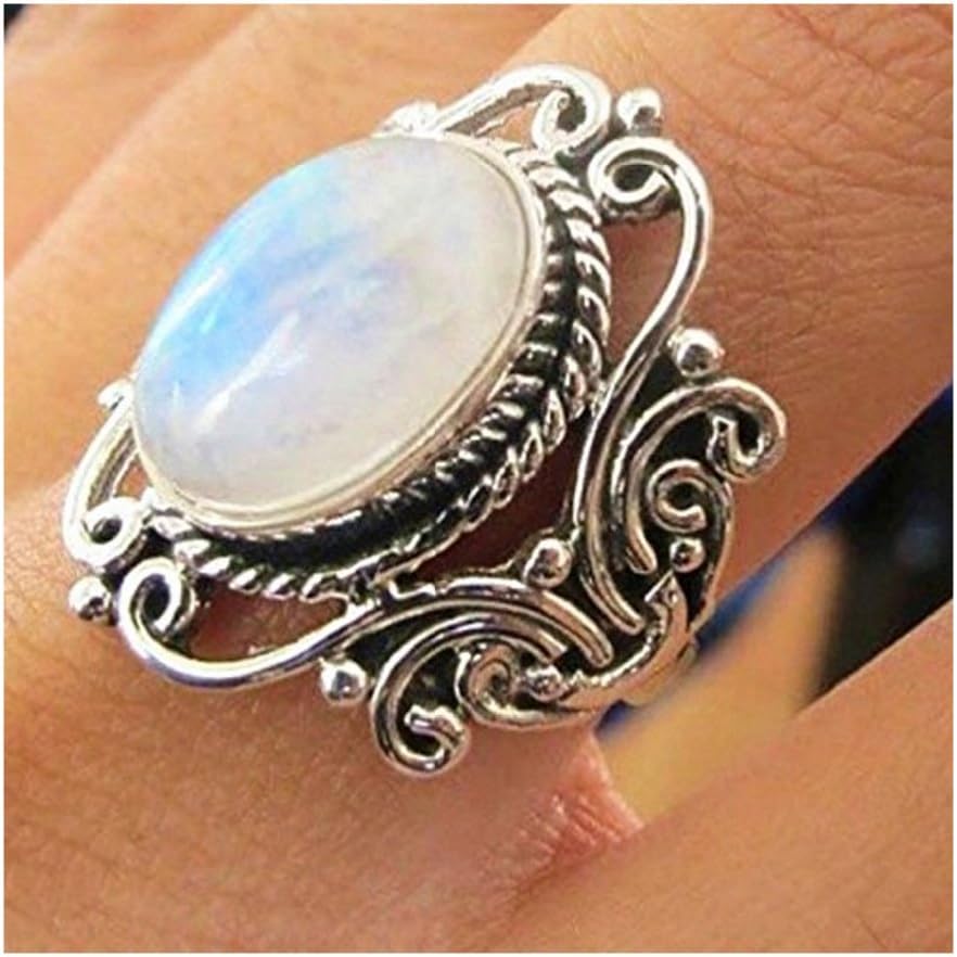 Aisamaisara Vintage Jewelry Women Men 925 Silver Moonstone Wedding Engagement Ring Size 6-10 (8)