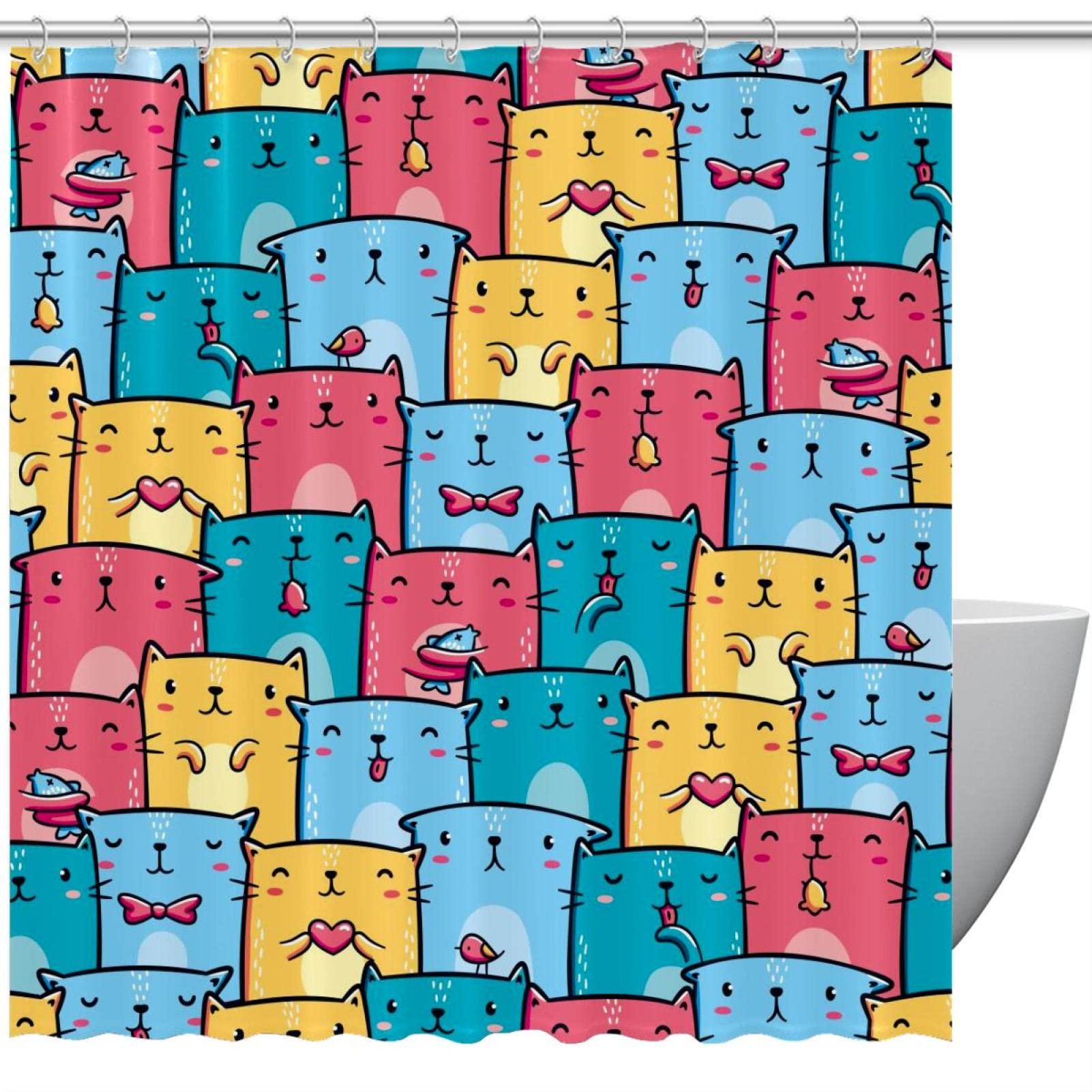 Rideau de douche imperméable chats colorés 183x183 cm