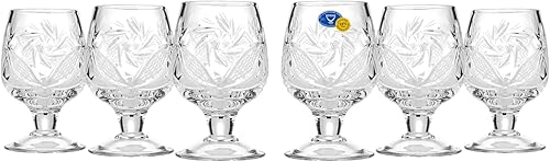 World Gifts Elegante y moderno vaso de cristal de corte ruso para el hogar, fiestas y eventos, 1.7 onzas, borde dorado, 1.7 fl oz, juego de 6