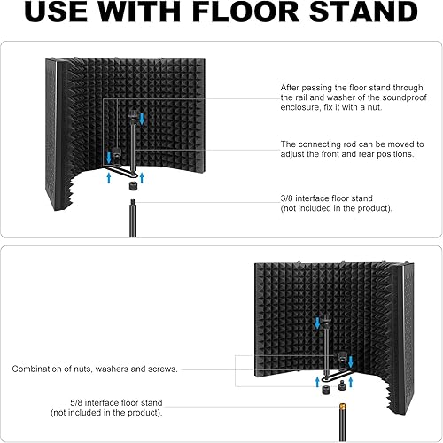 Miniatura 4 de Aokeo Escudo de aislamiento de micrófono, escudo de micrófono plegable con triple aislamiento acústico, filtro de reflexión con soporte roscado de