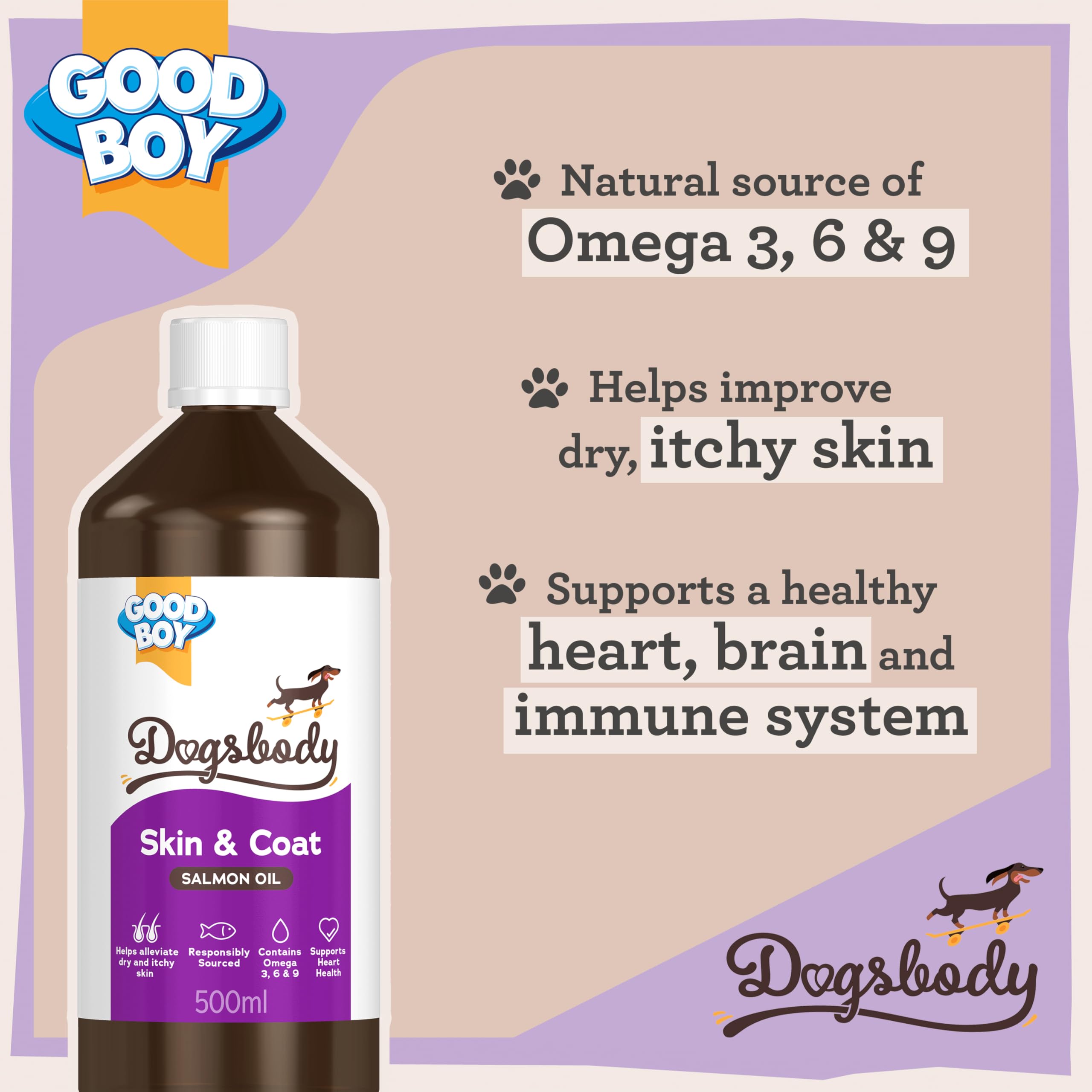 Good Boy Dogsbody Norwegian Salmon Oil For Dogs 500ml - Natural Omega 3, 6 and 9, Fish Oil Supplement for Healthy Skin and Coat - Image 4